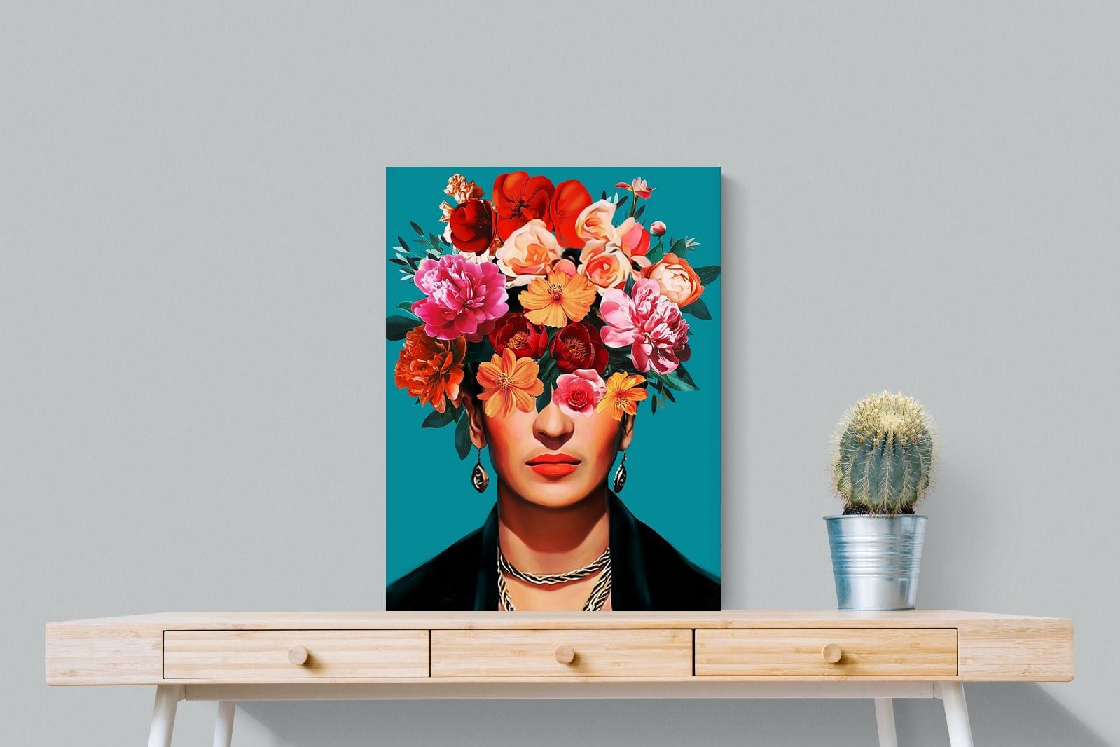 Frida Crimson Floral-Wall_Art-60 x 80cm-Mounted Canvas-No Frame-Pixalot