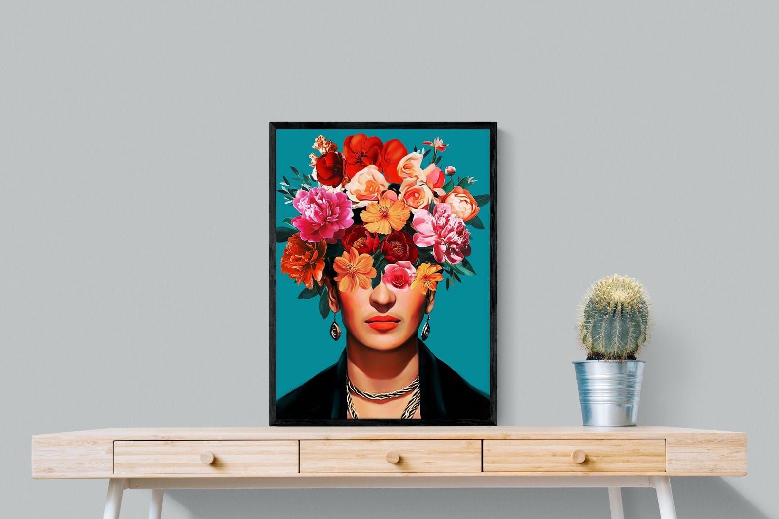 Frida Crimson Floral-Wall_Art-60 x 80cm-Mounted Canvas-Black-Pixalot