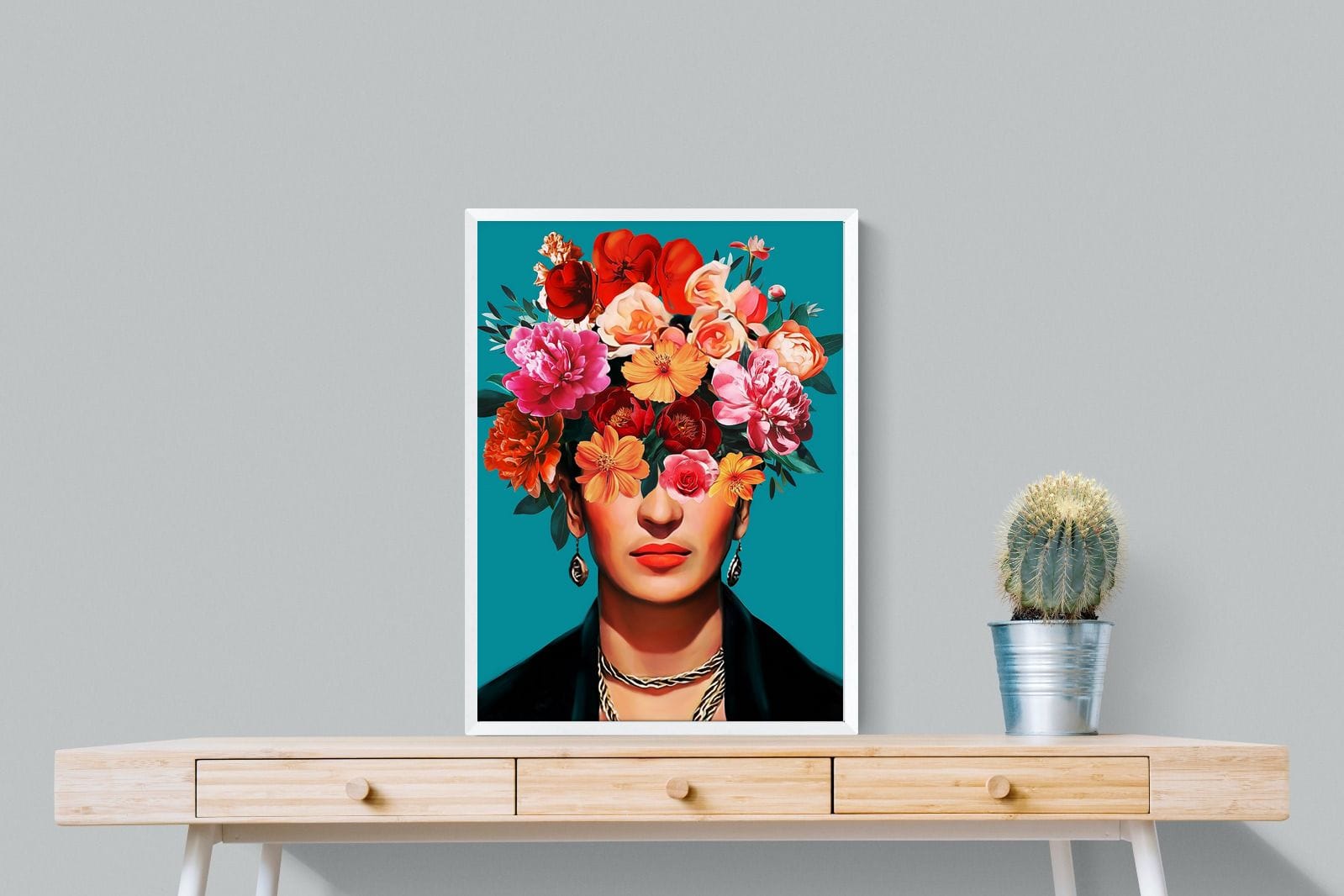 Frida Crimson Floral-Wall_Art-60 x 80cm-Mounted Canvas-White-Pixalot