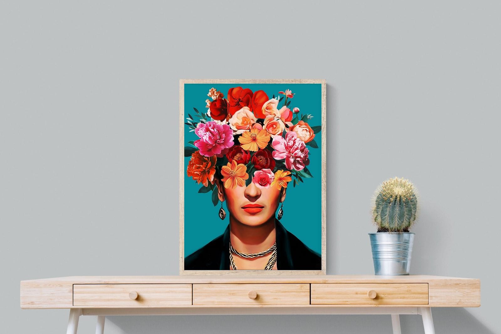 Frida Crimson Floral-Wall_Art-60 x 80cm-Mounted Canvas-Wood-Pixalot