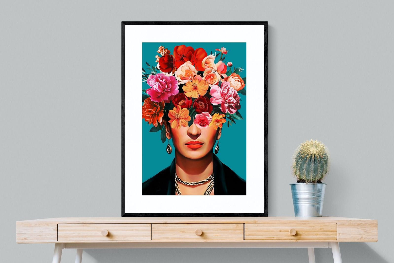 Frida Crimson Floral-Wall_Art-75 x 100cm-Framed Print-Black-Pixalot