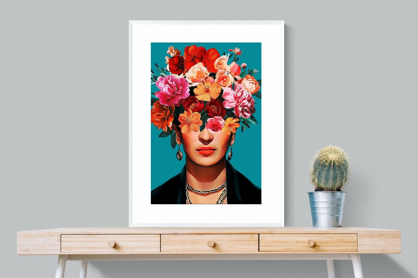 Frida Crimson Floral-Wall_Art-75 x 100cm-Framed Print-White-Pixalot