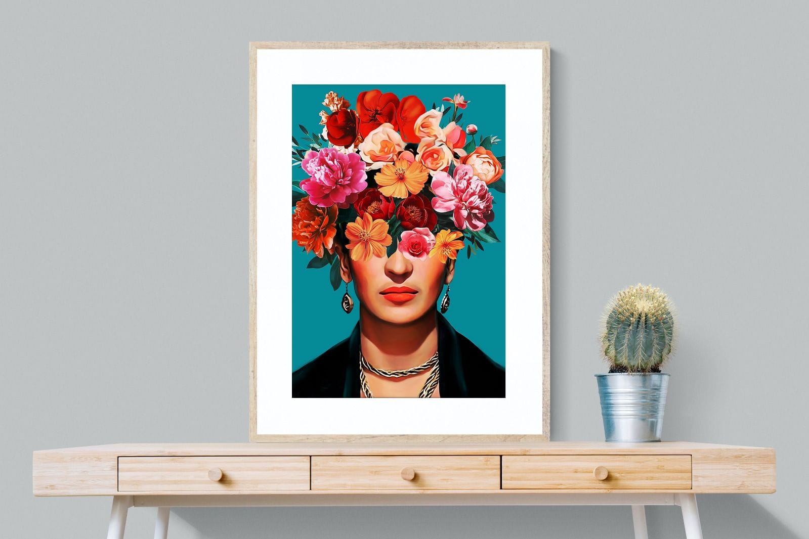 Frida Crimson Floral-Wall_Art-75 x 100cm-Framed Print-Wood-Pixalot