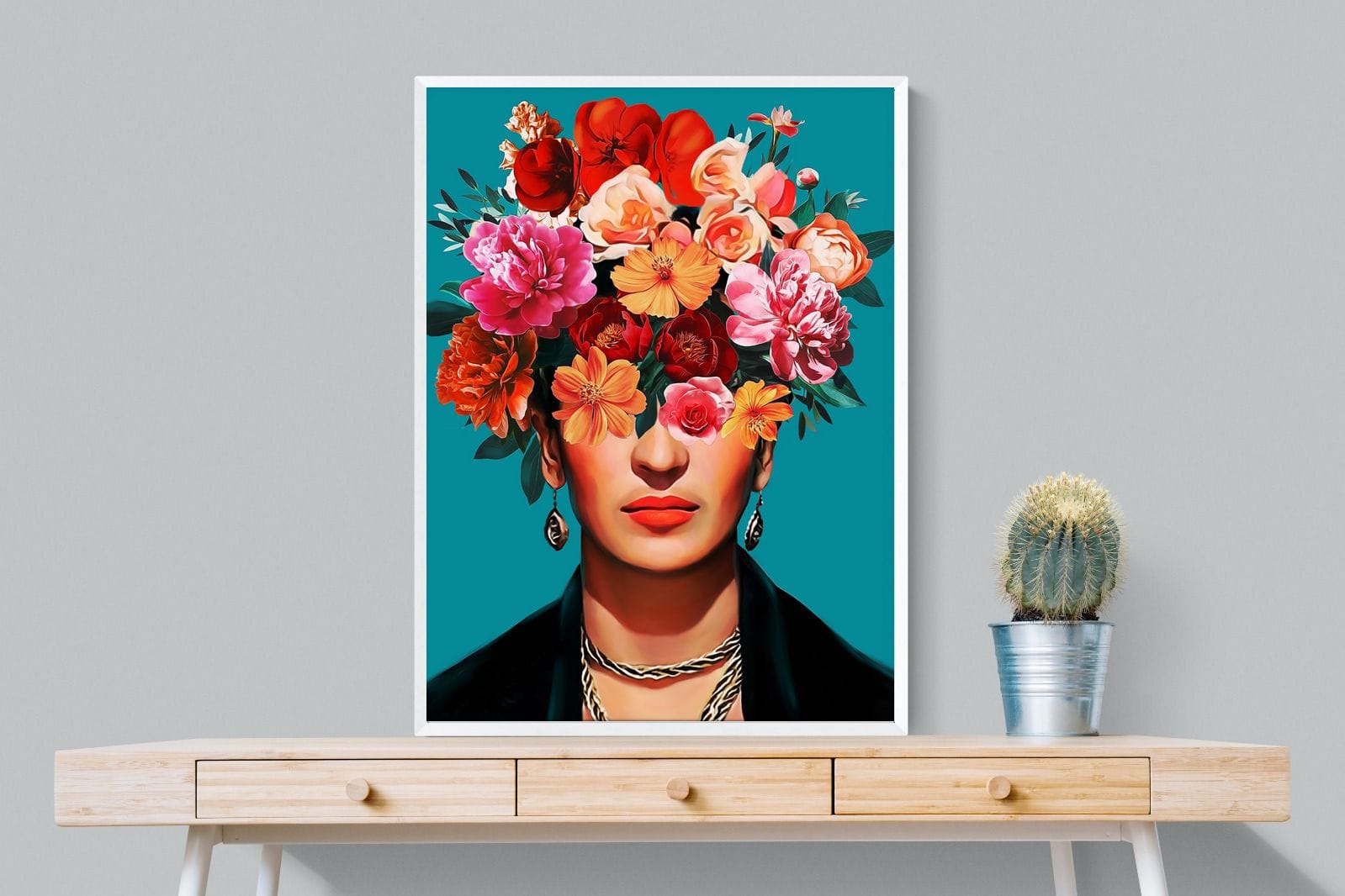 Frida Crimson Floral-Wall_Art-75 x 100cm-Mounted Canvas-White-Pixalot