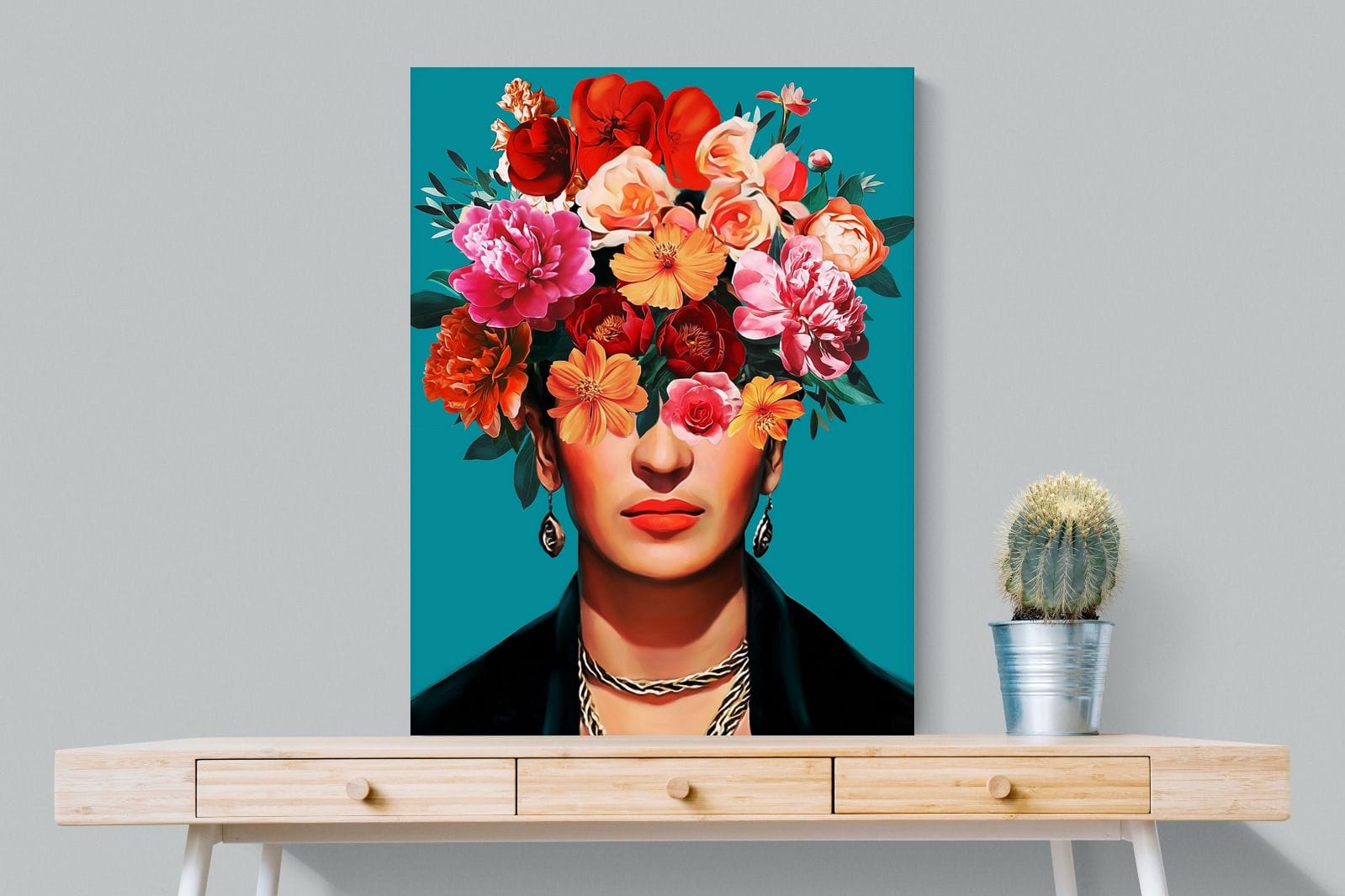 Frida Crimson Floral-Wall_Art-75 x 100cm-Mounted Canvas-No Frame-Pixalot