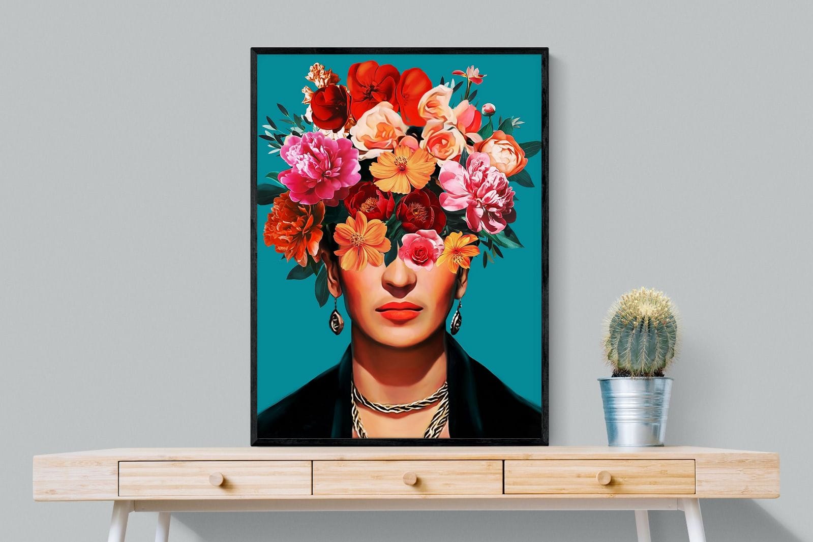 Frida Crimson Floral-Wall_Art-75 x 100cm-Mounted Canvas-Black-Pixalot