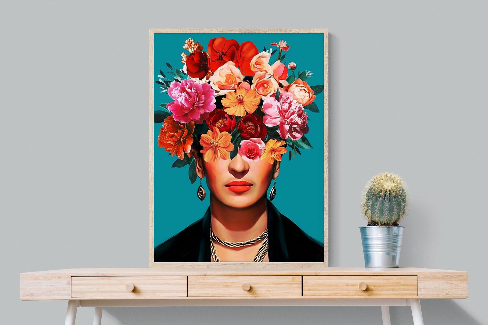 Frida Crimson Floral-Wall_Art-75 x 100cm-Mounted Canvas-Wood-Pixalot