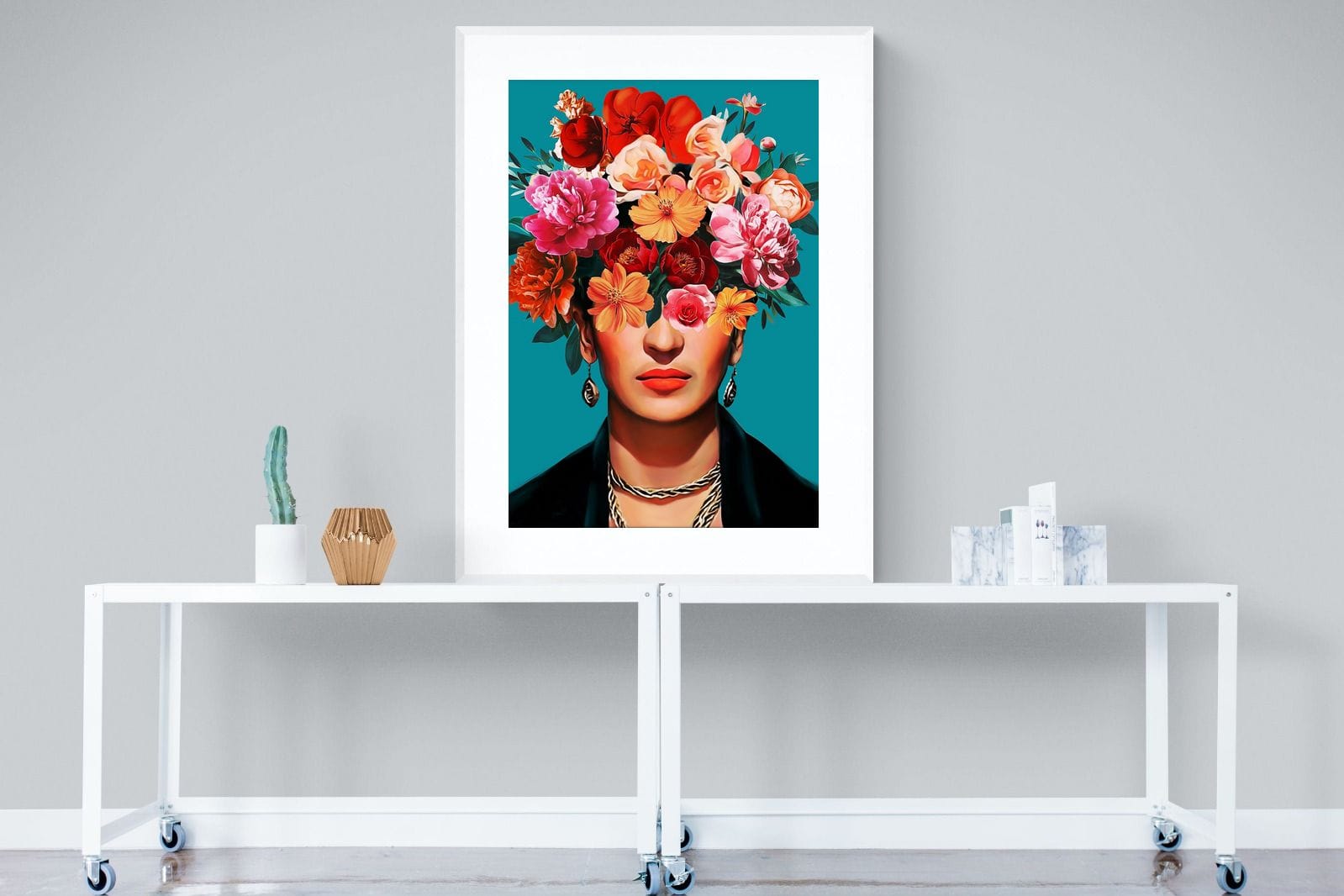 Frida Crimson Floral-Wall_Art-90 x 120cm-Framed Print-White-Pixalot