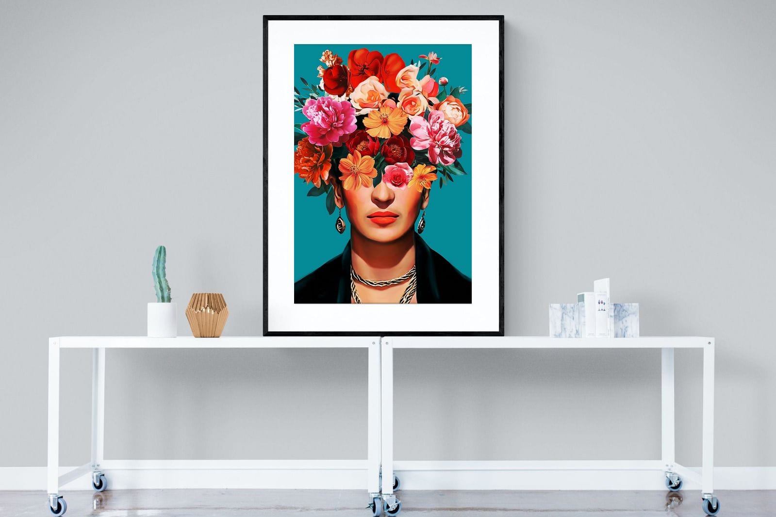 Frida Crimson Floral-Wall_Art-90 x 120cm-Framed Print-Black-Pixalot