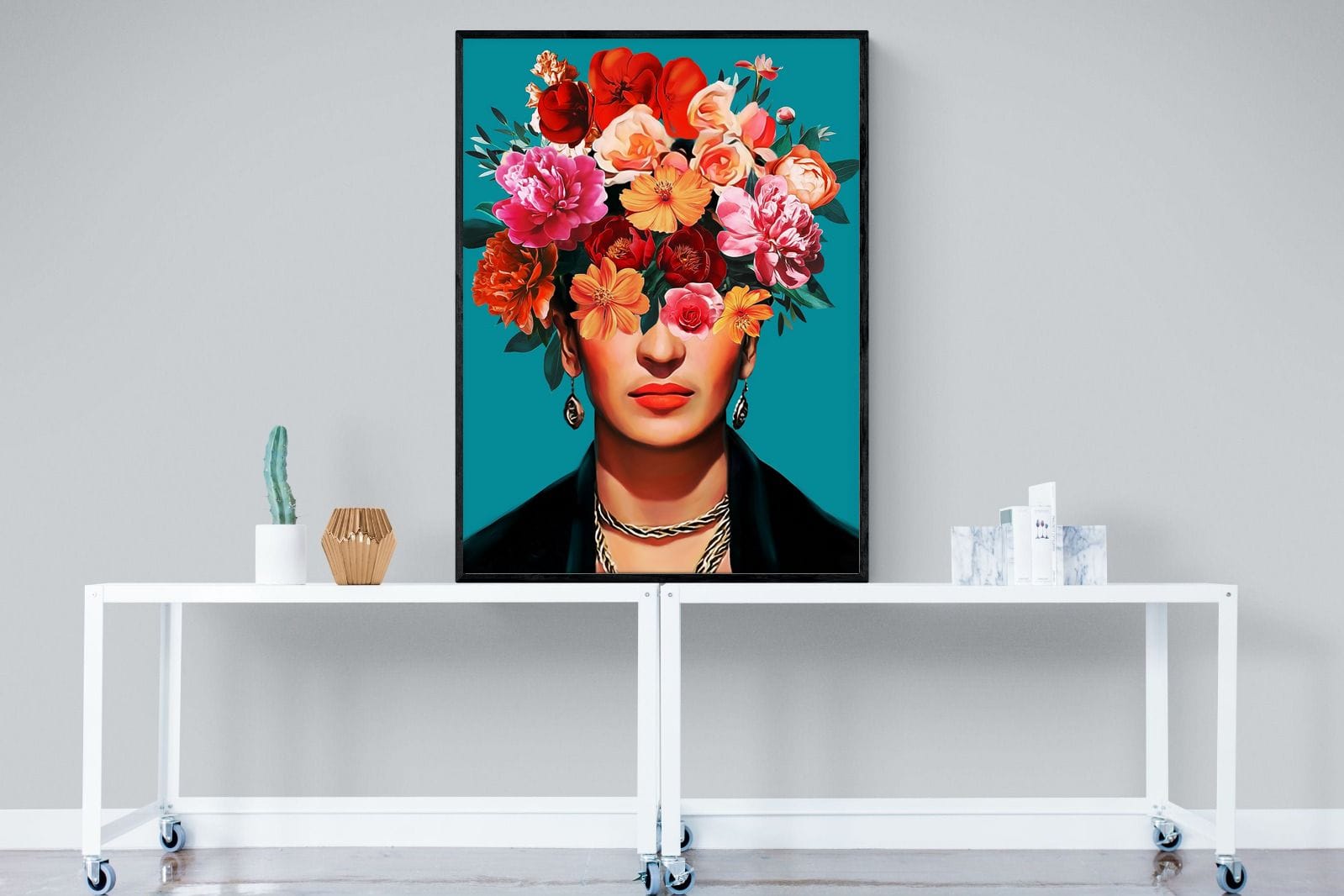 Frida Crimson Floral-Wall_Art-90 x 120cm-Mounted Canvas-Black-Pixalot