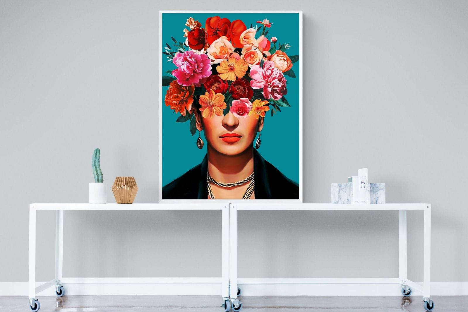Frida Crimson Floral-Wall_Art-90 x 120cm-Mounted Canvas-White-Pixalot