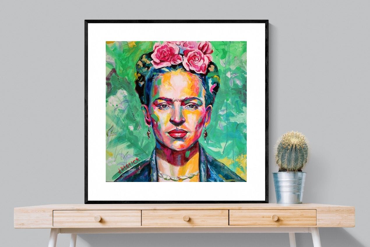 Frida Homage-Wall_Art-100 x 100cm-Framed Print-Black-Pixalot