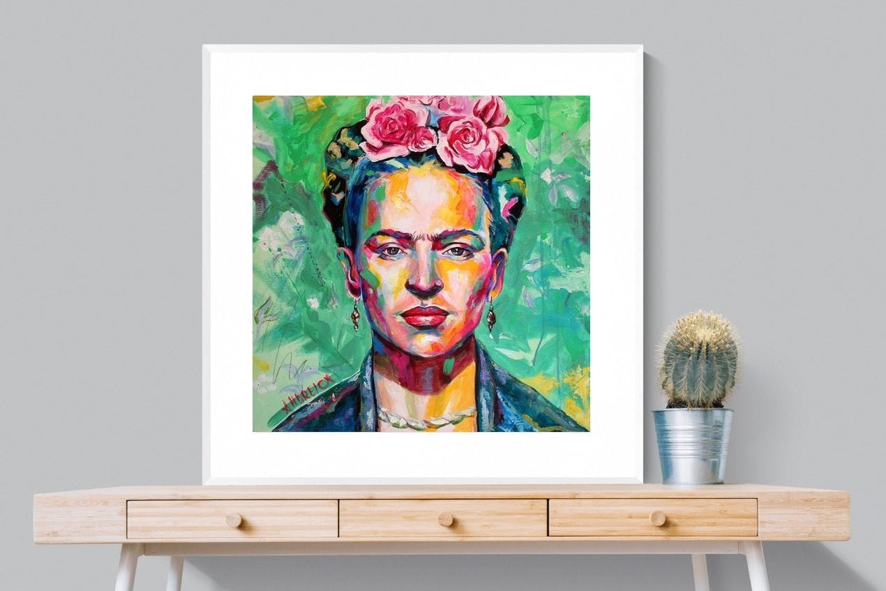 Frida Homage-Wall_Art-100 x 100cm-Framed Print-White-Pixalot
