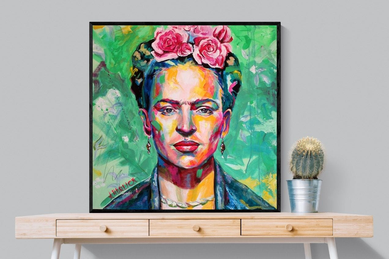 Frida Homage-Wall_Art-100 x 100cm-Mounted Canvas-Black-Pixalot