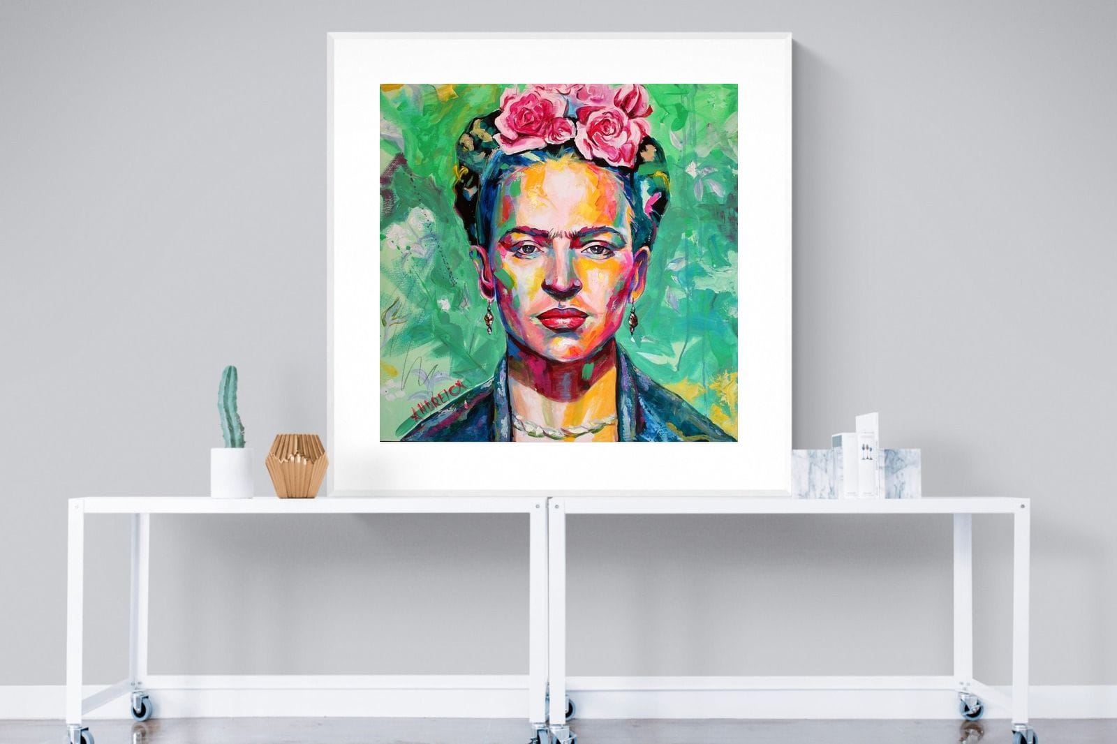 Frida Homage-Wall_Art-120 x 120cm-Framed Print-White-Pixalot