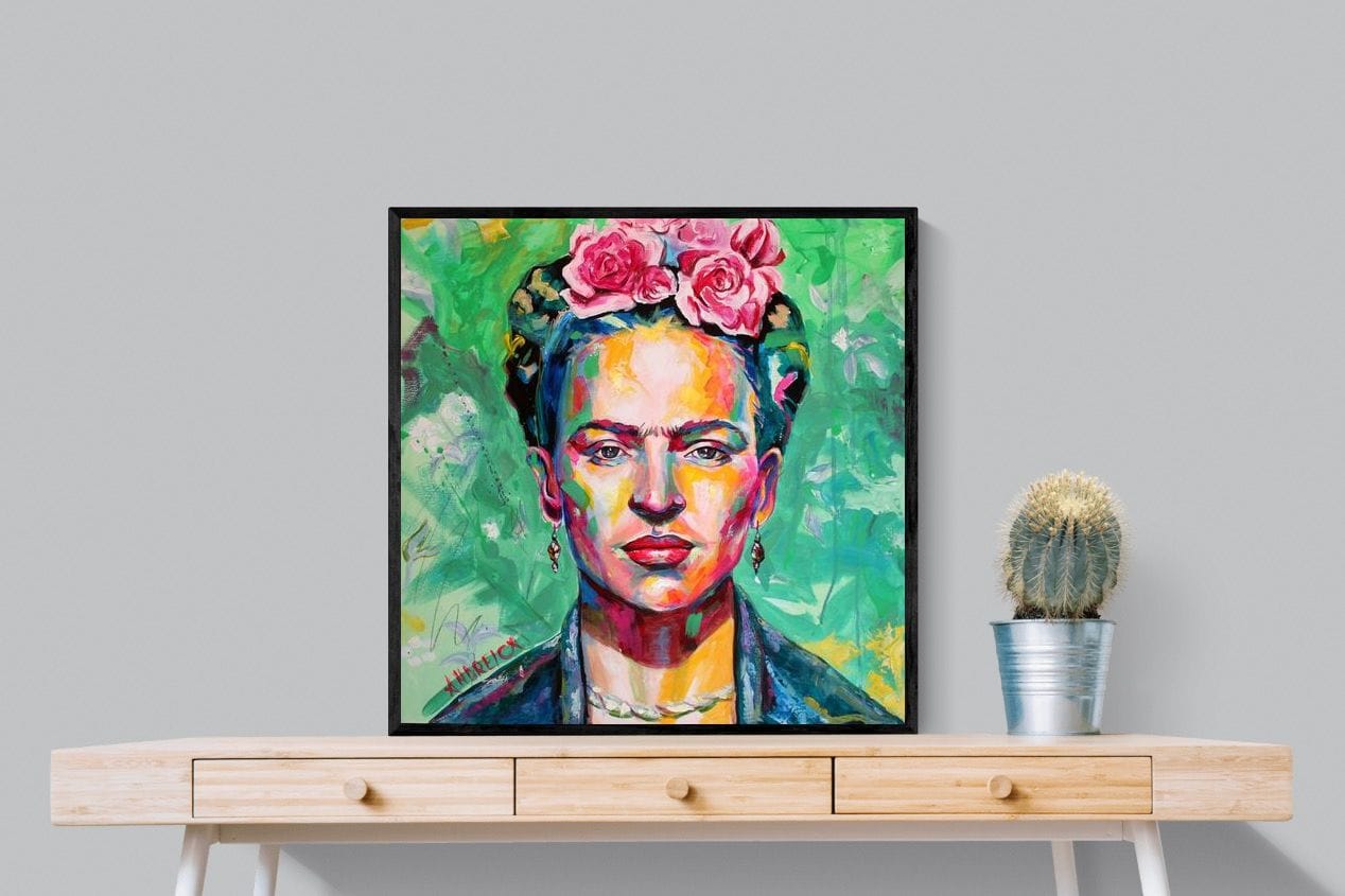 Frida Homage-Wall_Art-80 x 80cm-Mounted Canvas-Black-Pixalot