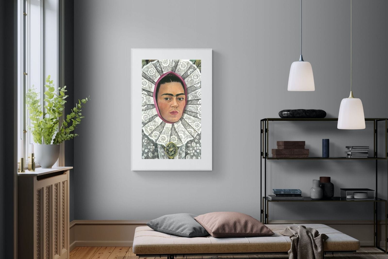 Frida Self-Portrait with Medallion-Wall_Art-100 x 150cm-Framed Print-White-Pixalot