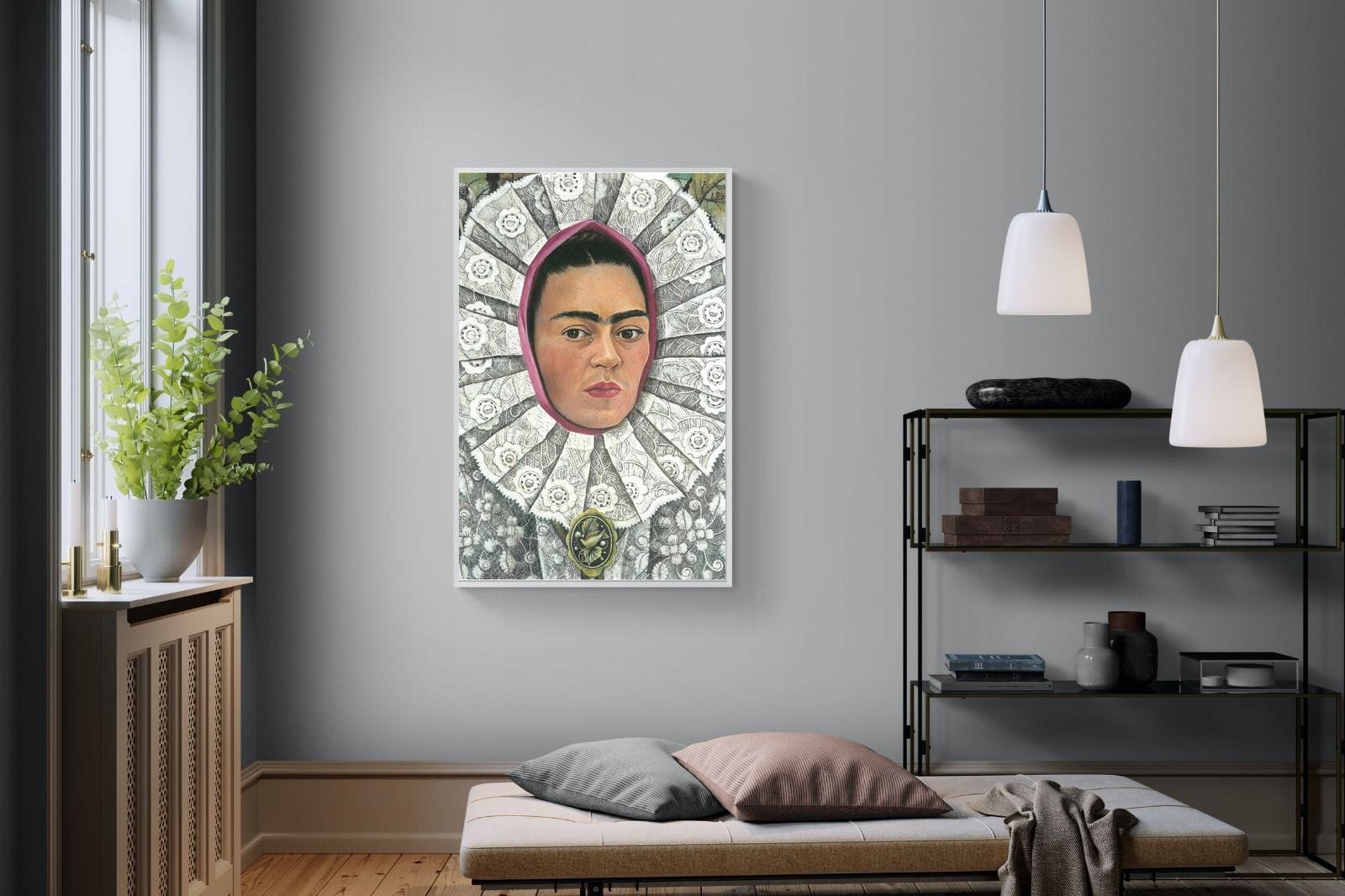 Frida Self-Portrait with Medallion-Wall_Art-100 x 150cm-Mounted Canvas-White-Pixalot