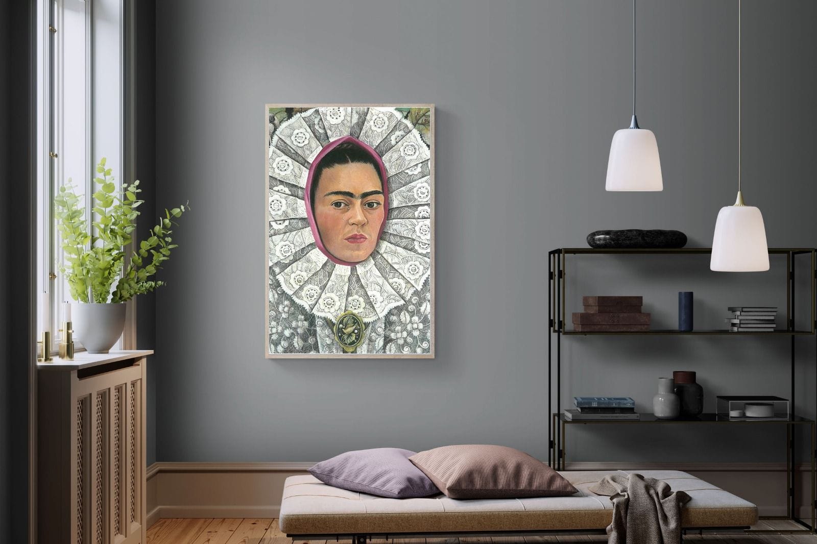 Frida Self-Portrait with Medallion-Wall_Art-100 x 150cm-Mounted Canvas-Wood-Pixalot