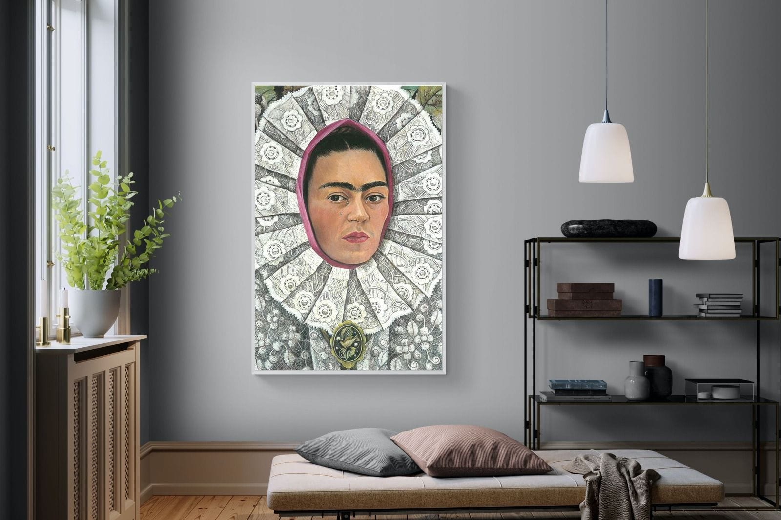 Frida Self-Portrait with Medallion-Wall_Art-120 x 180cm-Mounted Canvas-White-Pixalot