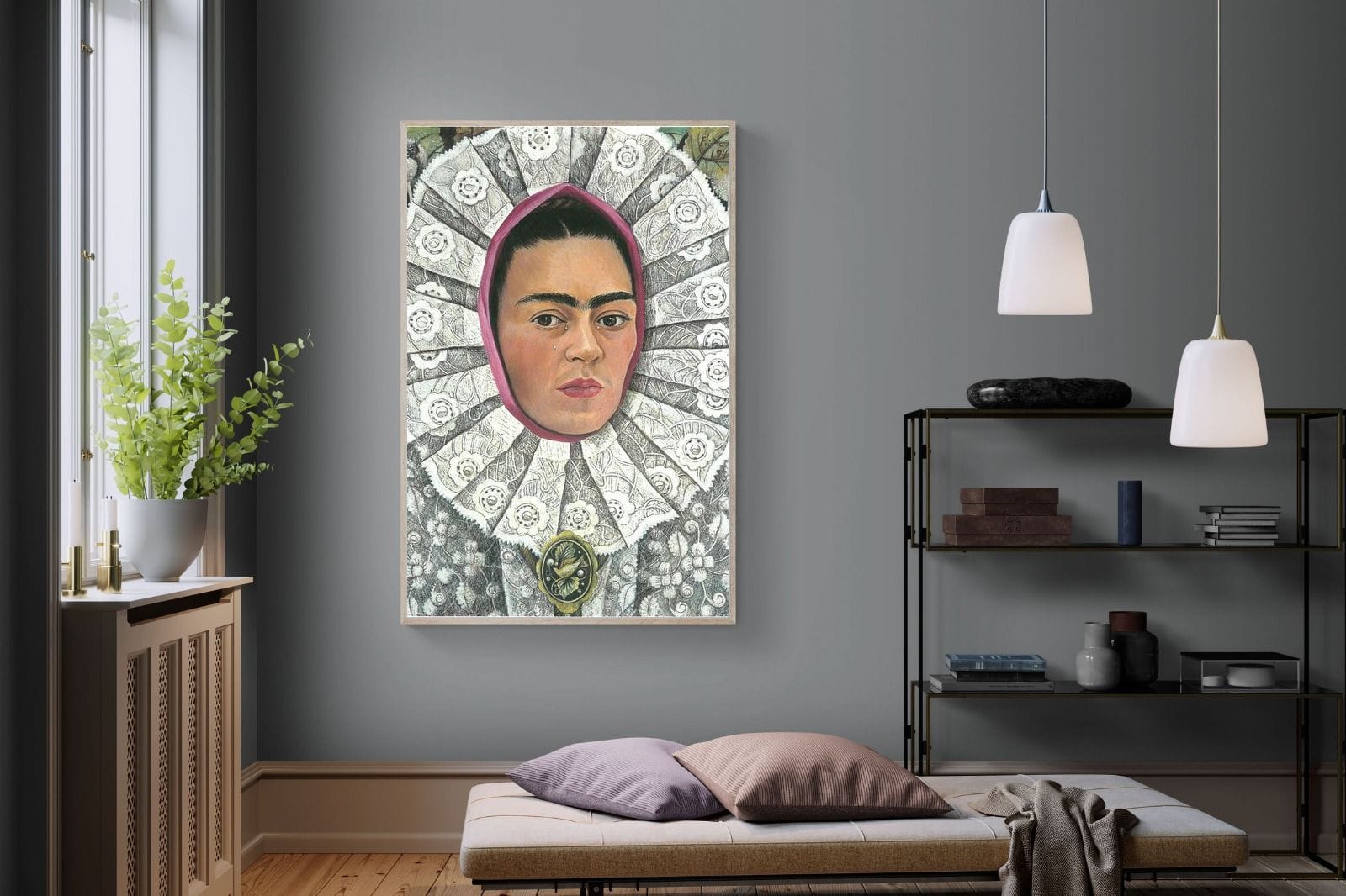 Frida Self-Portrait with Medallion-Wall_Art-120 x 180cm-Mounted Canvas-Wood-Pixalot