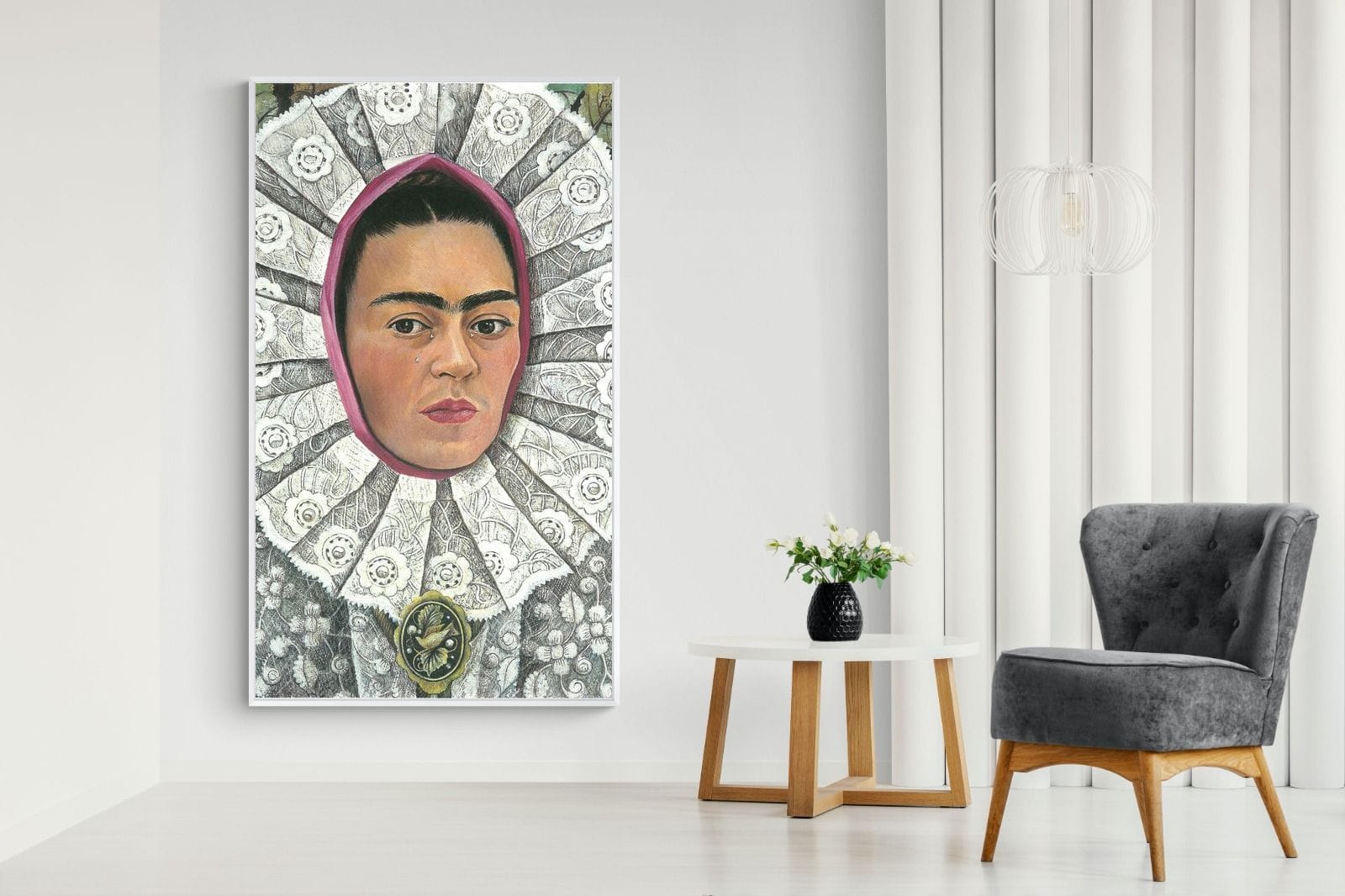 Frida Self-Portrait with Medallion-Wall_Art-130 x 220cm-Mounted Canvas-White-Pixalot