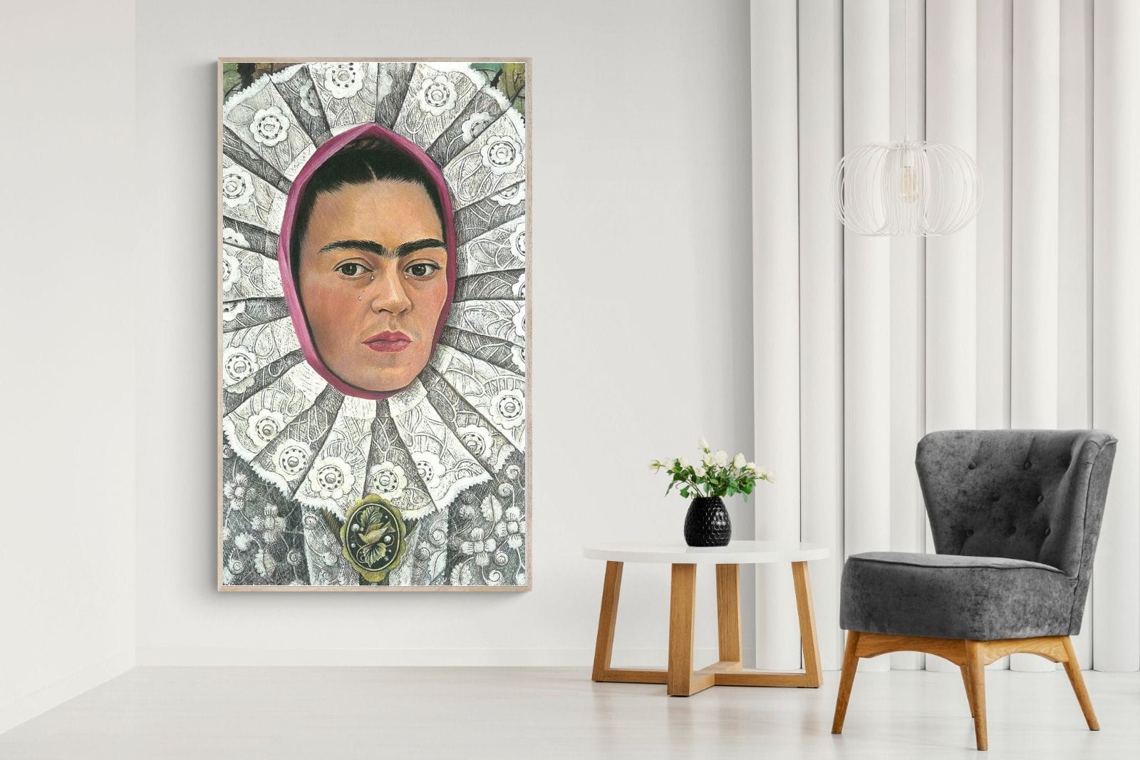 Frida Self-Portrait with Medallion-Wall_Art-130 x 220cm-Mounted Canvas-Wood-Pixalot
