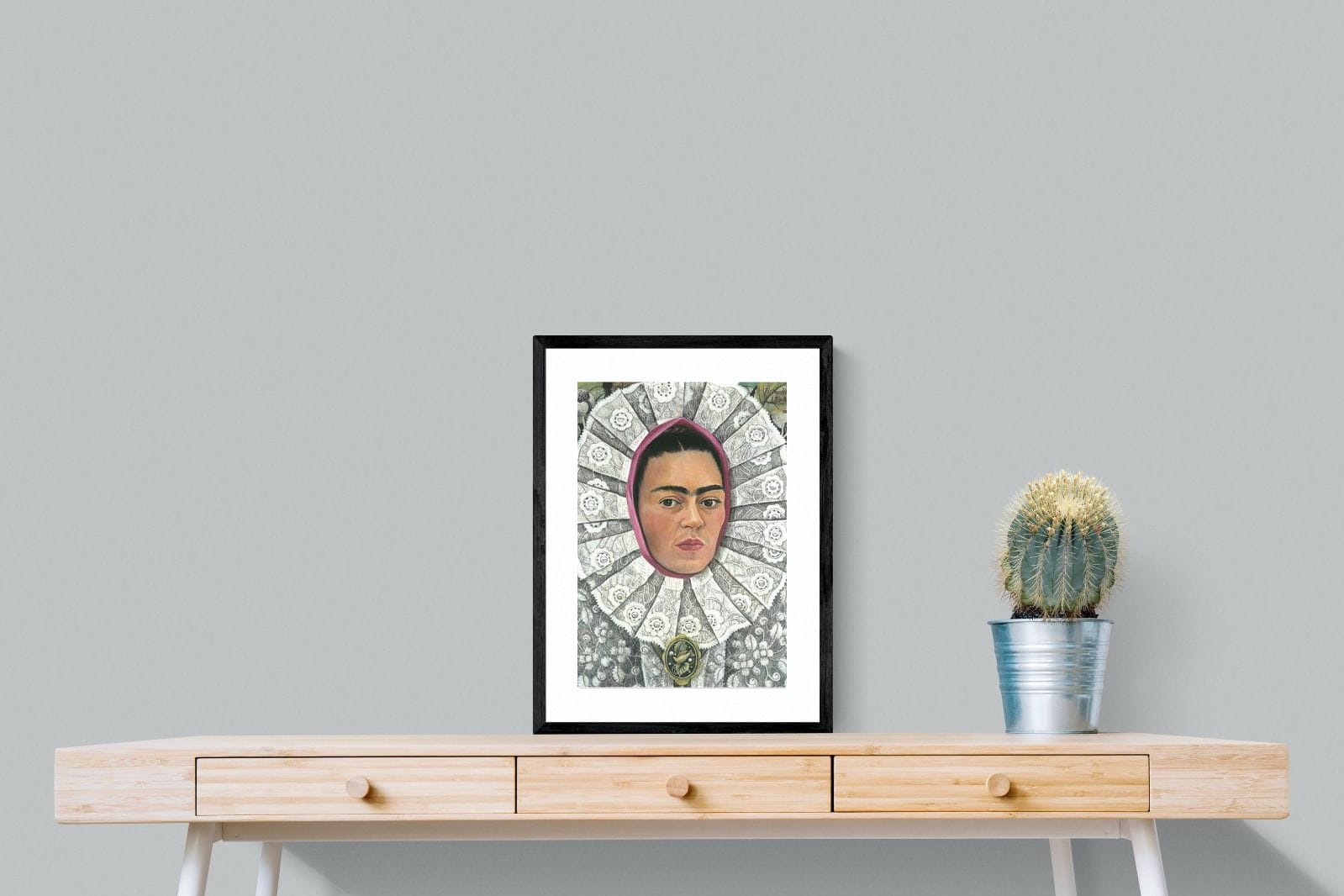 Frida Self-Portrait with Medallion-Wall_Art-45 x 60cm-Framed Print-Black-Pixalot