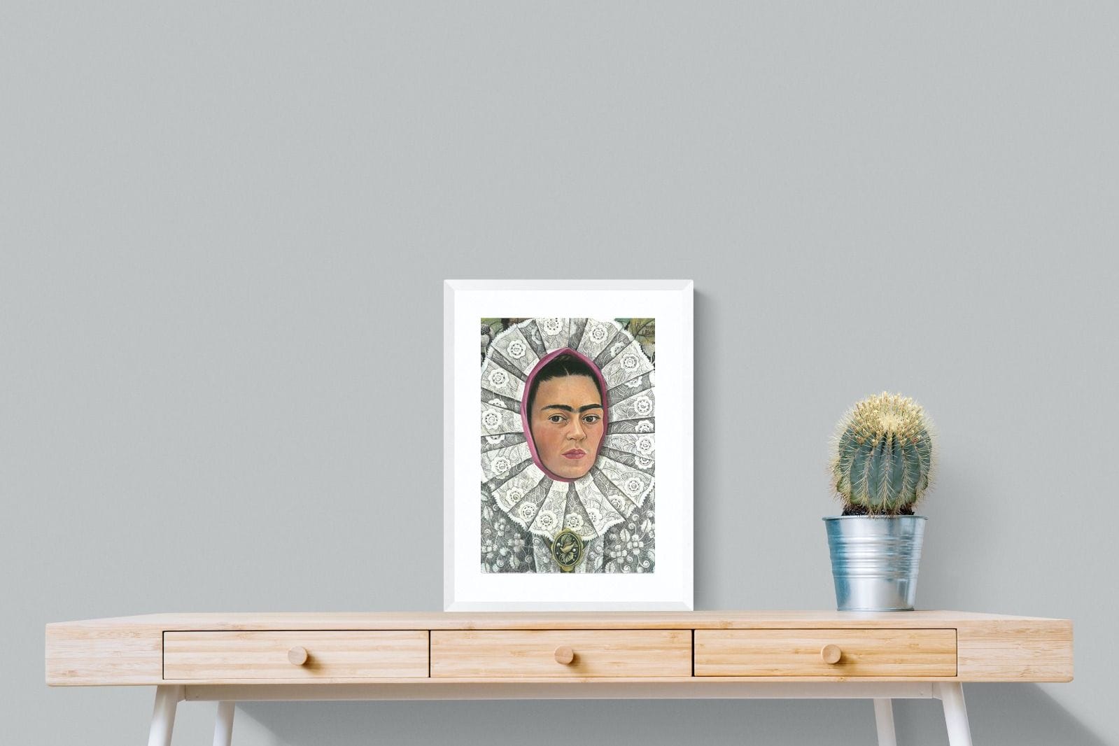 Frida Self-Portrait with Medallion-Wall_Art-45 x 60cm-Framed Print-White-Pixalot