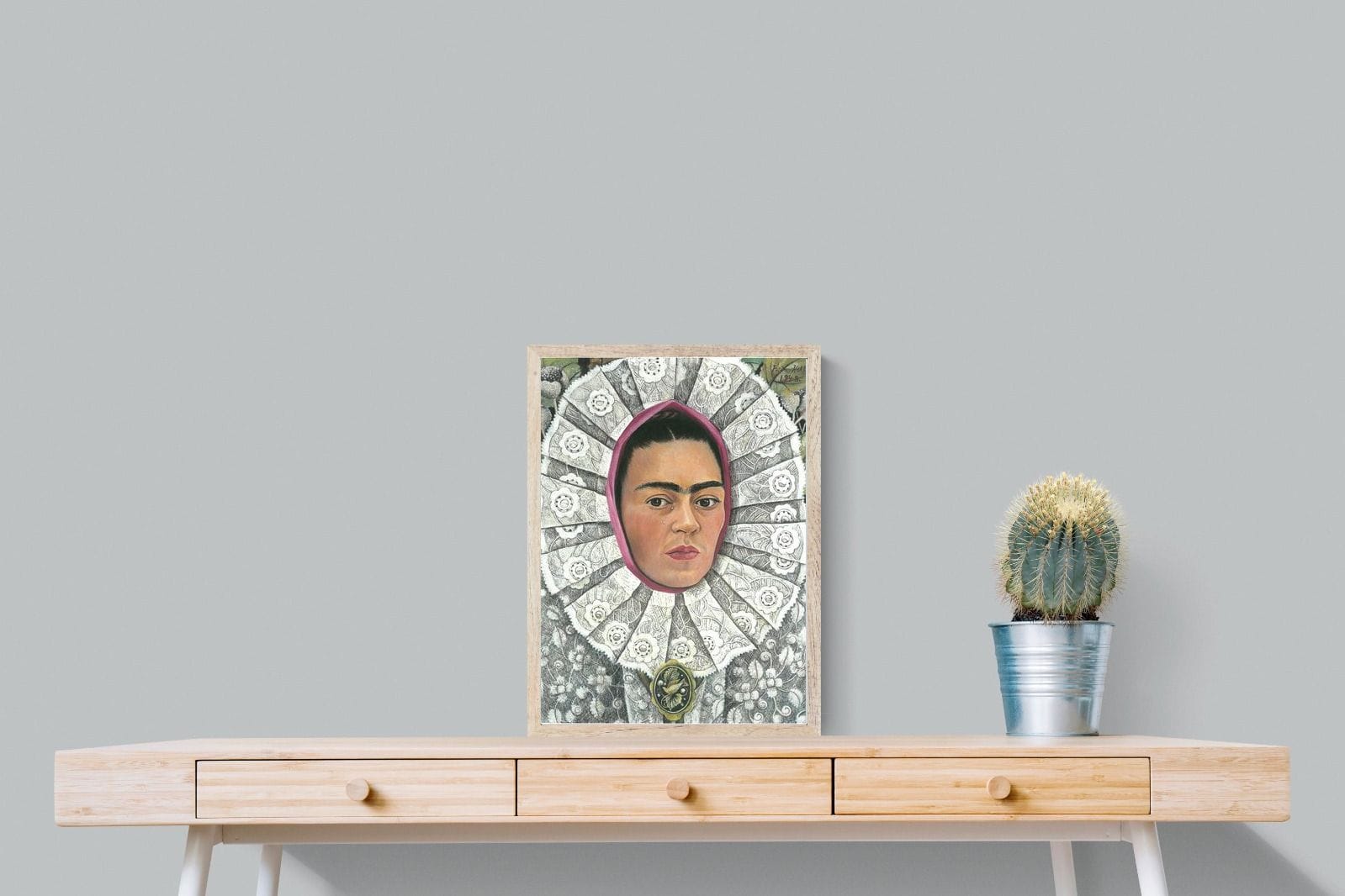 Frida Self-Portrait with Medallion-Wall_Art-45 x 60cm-Mounted Canvas-Wood-Pixalot
