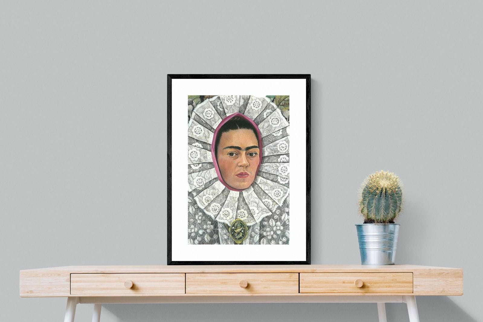 Frida Self-Portrait with Medallion-Wall_Art-60 x 80cm-Framed Print-Black-Pixalot