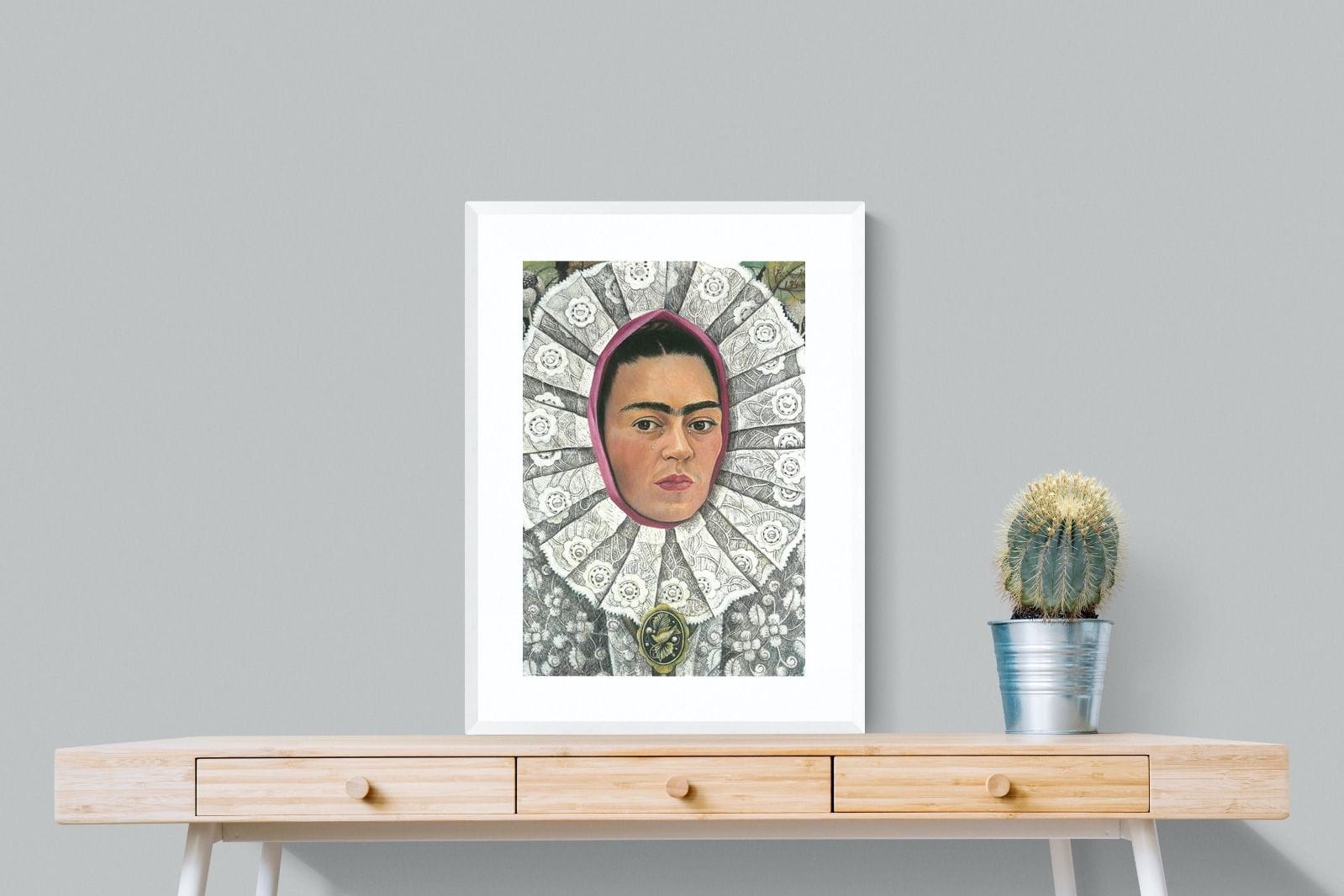 Frida Self-Portrait with Medallion-Wall_Art-60 x 80cm-Framed Print-White-Pixalot