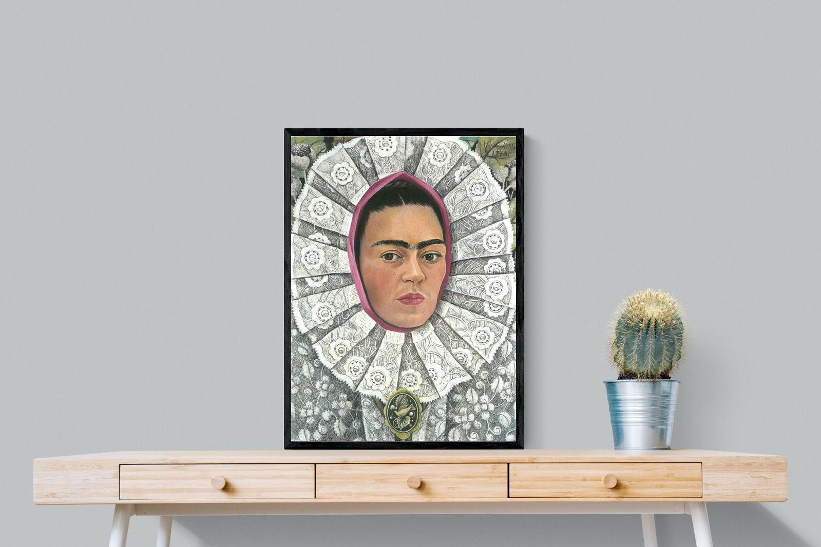 Frida Self-Portrait with Medallion-Wall_Art-60 x 80cm-Mounted Canvas-Black-Pixalot