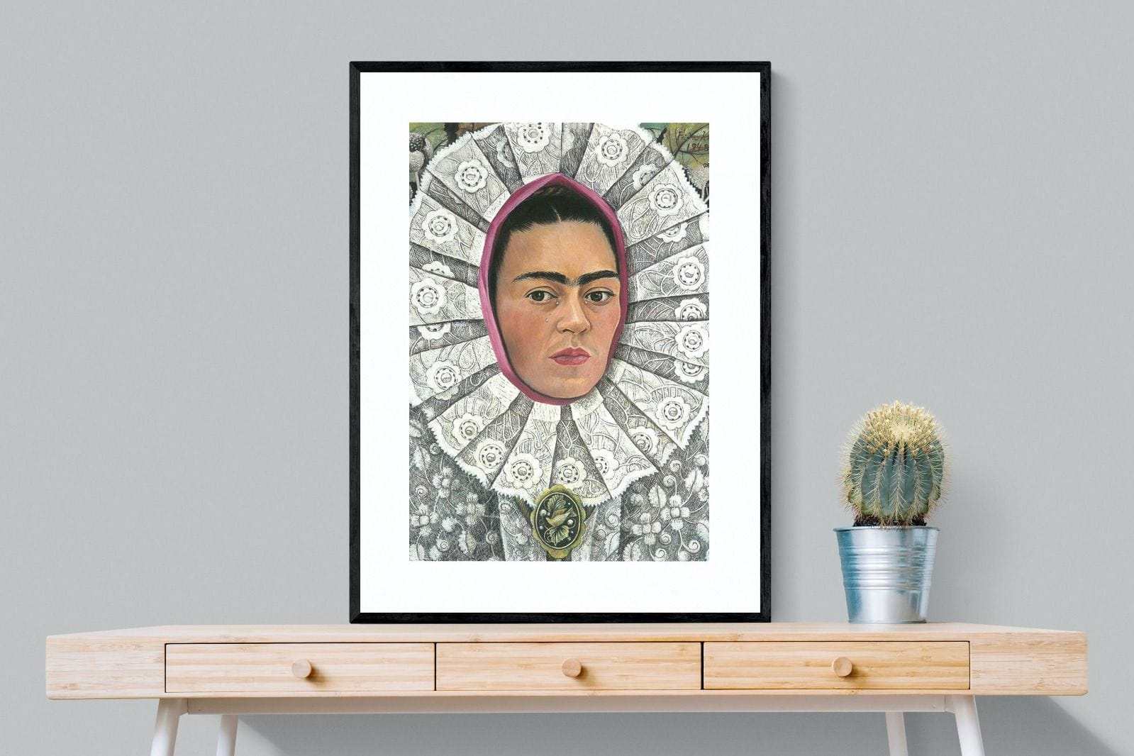 Frida Self-Portrait with Medallion-Wall_Art-75 x 100cm-Framed Print-Black-Pixalot