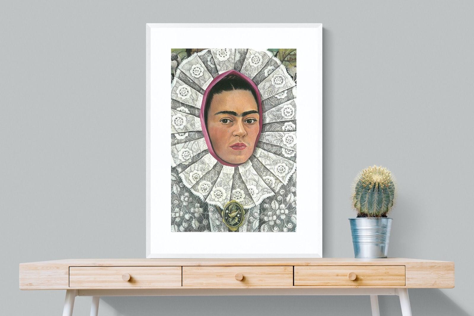 Frida Self-Portrait with Medallion-Wall_Art-75 x 100cm-Framed Print-White-Pixalot
