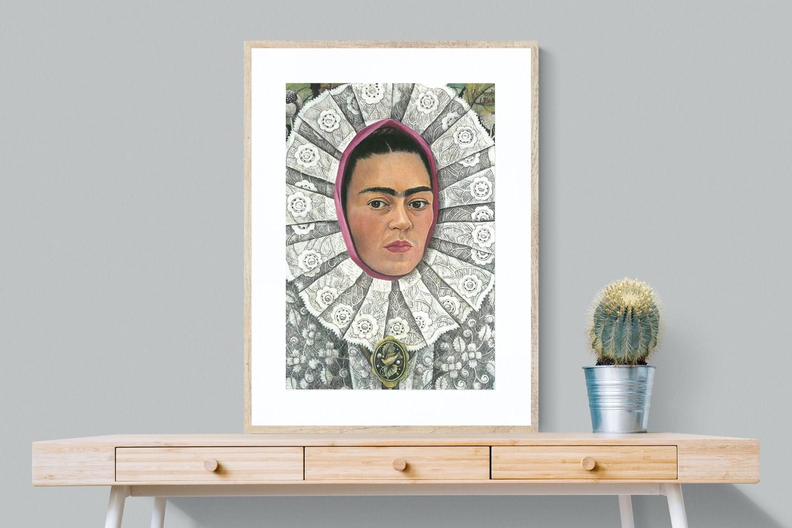 Frida Self-Portrait with Medallion-Wall_Art-75 x 100cm-Framed Print-Wood-Pixalot