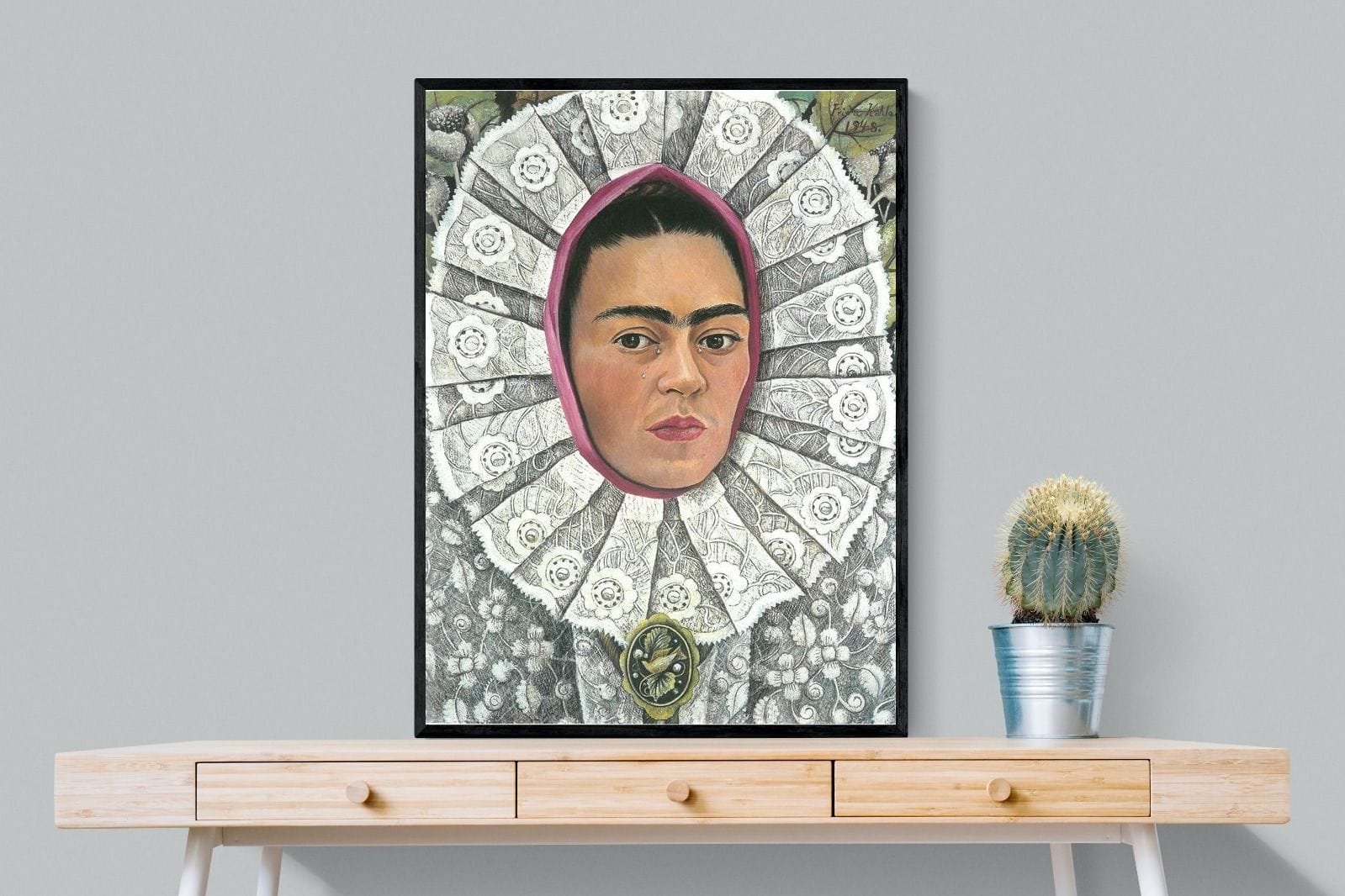 Frida Self-Portrait with Medallion-Wall_Art-75 x 100cm-Mounted Canvas-Black-Pixalot