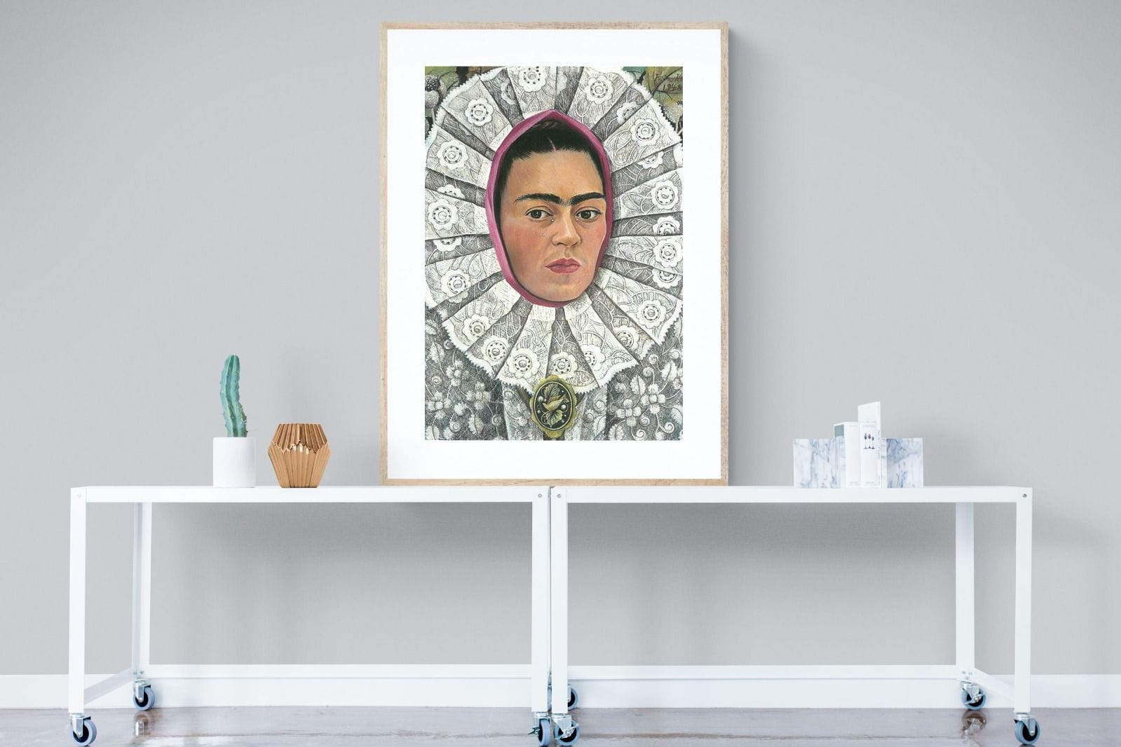 Frida Self-Portrait with Medallion-Wall_Art-90 x 120cm-Framed Print-Wood-Pixalot