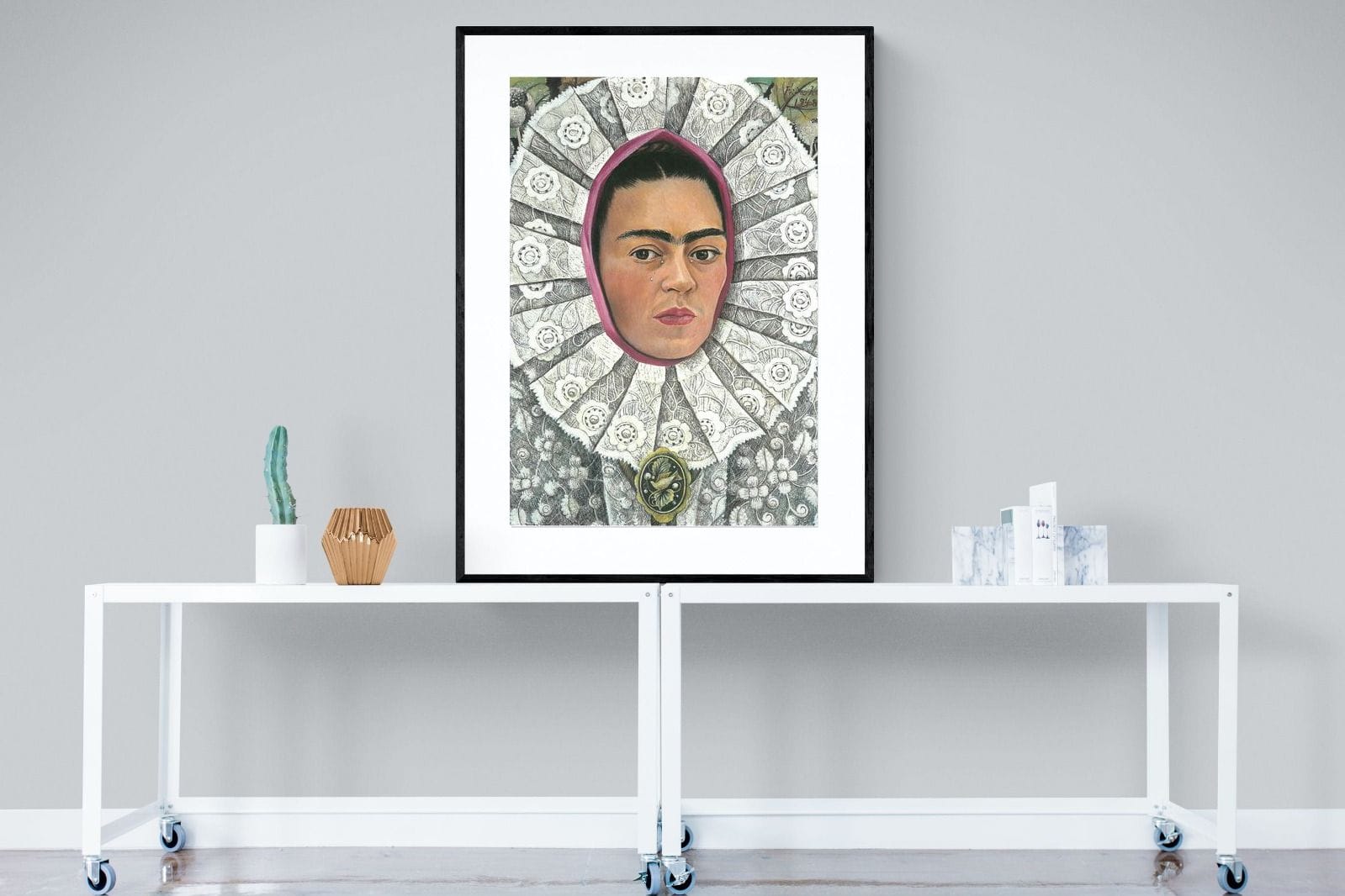 Frida Self-Portrait with Medallion-Wall_Art-90 x 120cm-Framed Print-Black-Pixalot