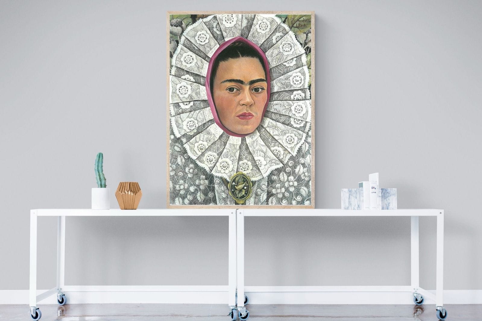 Frida Self-Portrait with Medallion-Wall_Art-90 x 120cm-Mounted Canvas-Wood-Pixalot