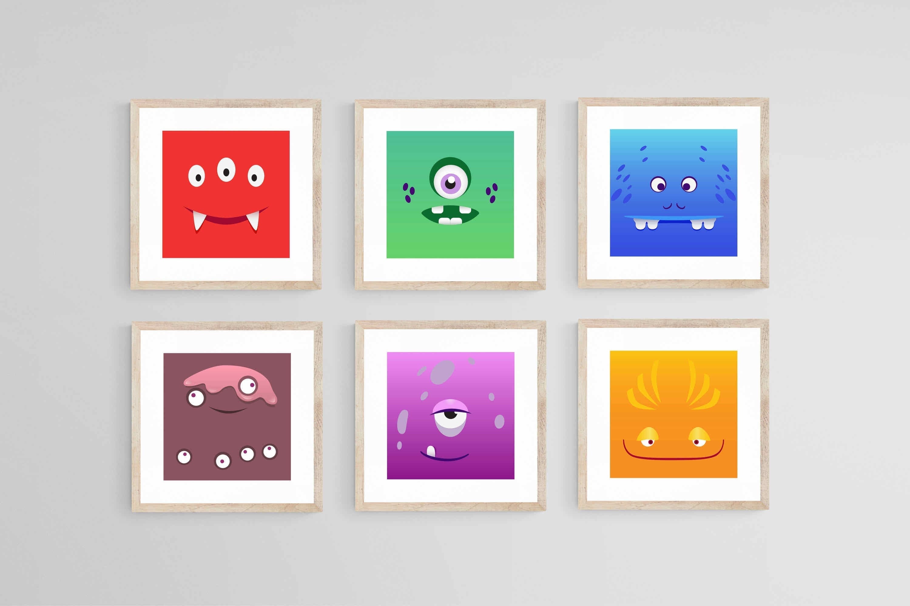 Friendly Monsters Set-Wall_Art-30 x 30cm (x6)-Framed Print-Wood-Pixalot
