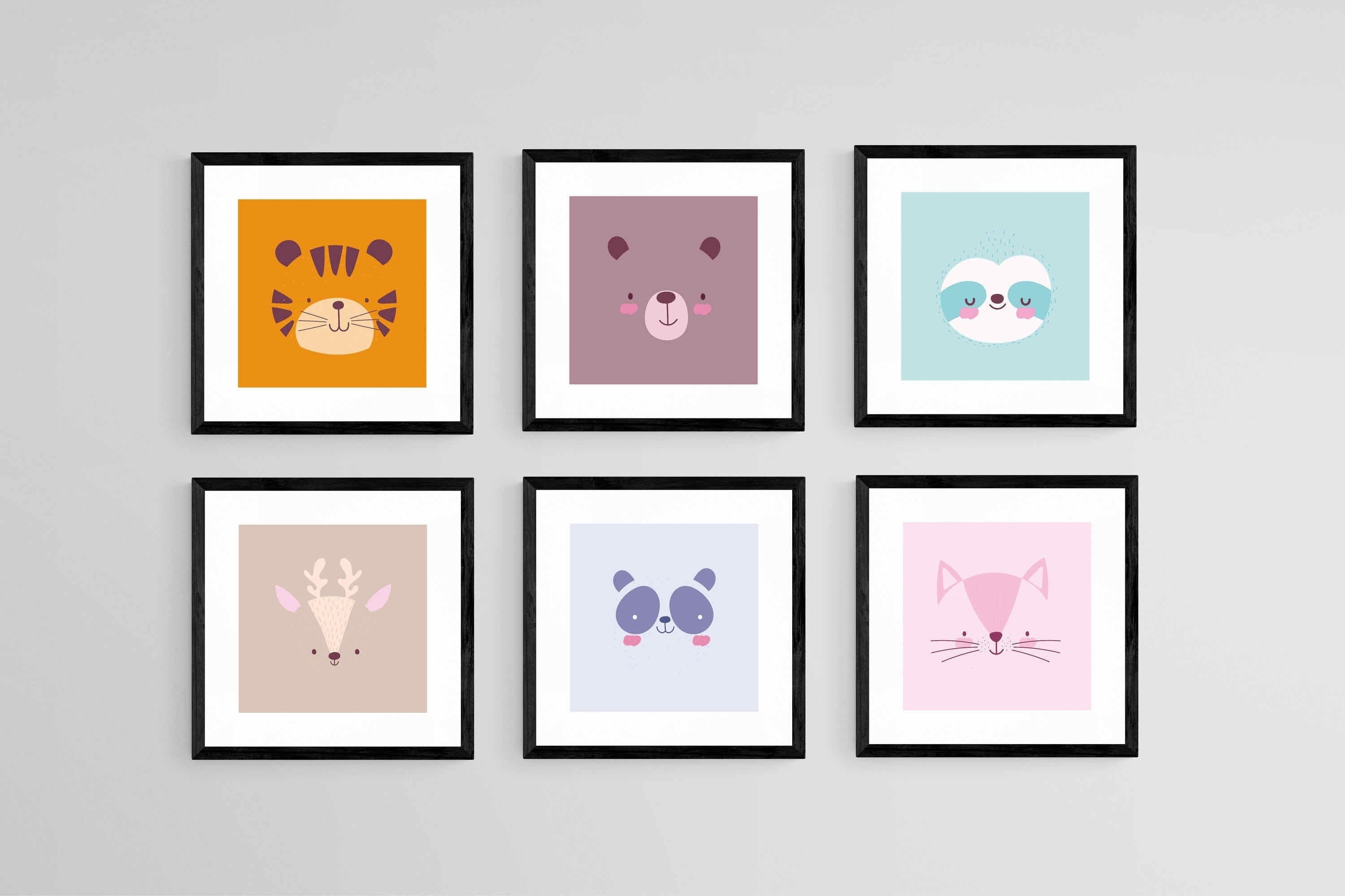 Furry Friends Set-Wall_Art-30 x 30cm (x6)-Framed Print-Black-Pixalot