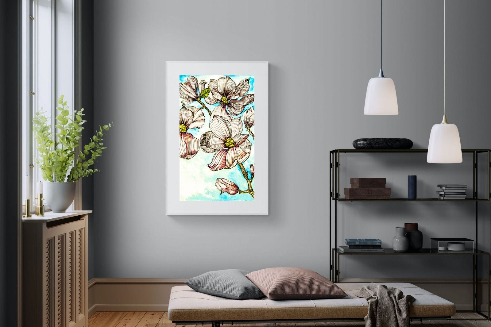 Geraniums-Wall_Art-100 x 150cm-Framed Print-White-Pixalot