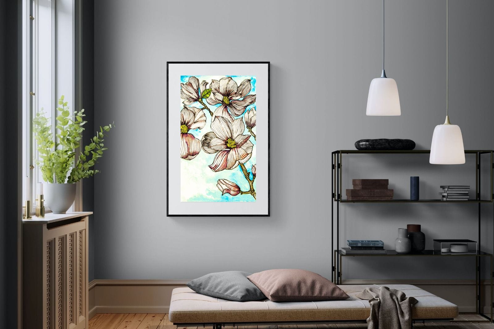 Geraniums-Wall_Art-100 x 150cm-Framed Print-Black-Pixalot