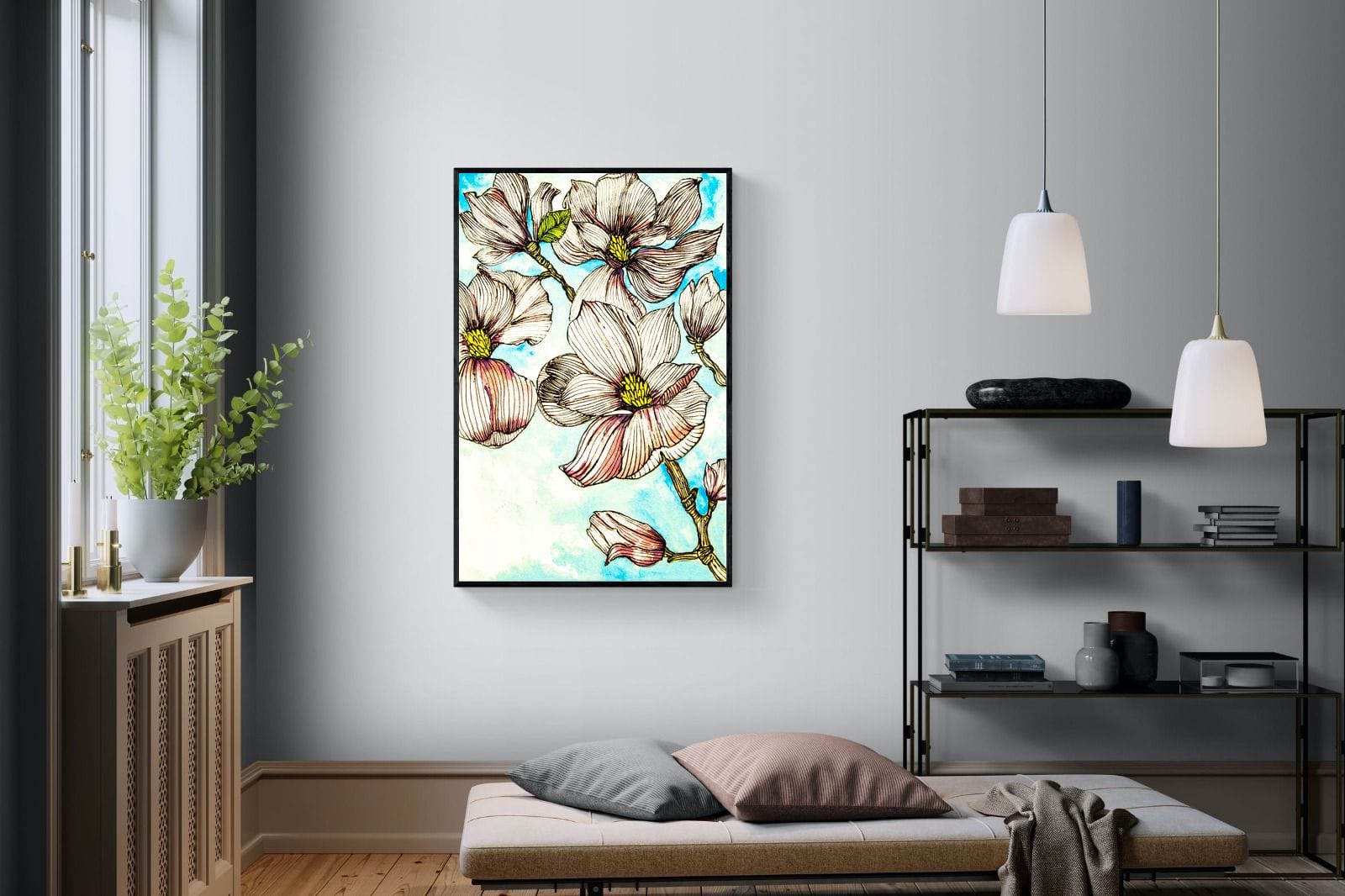 Geraniums-Wall_Art-100 x 150cm-Mounted Canvas-Black-Pixalot