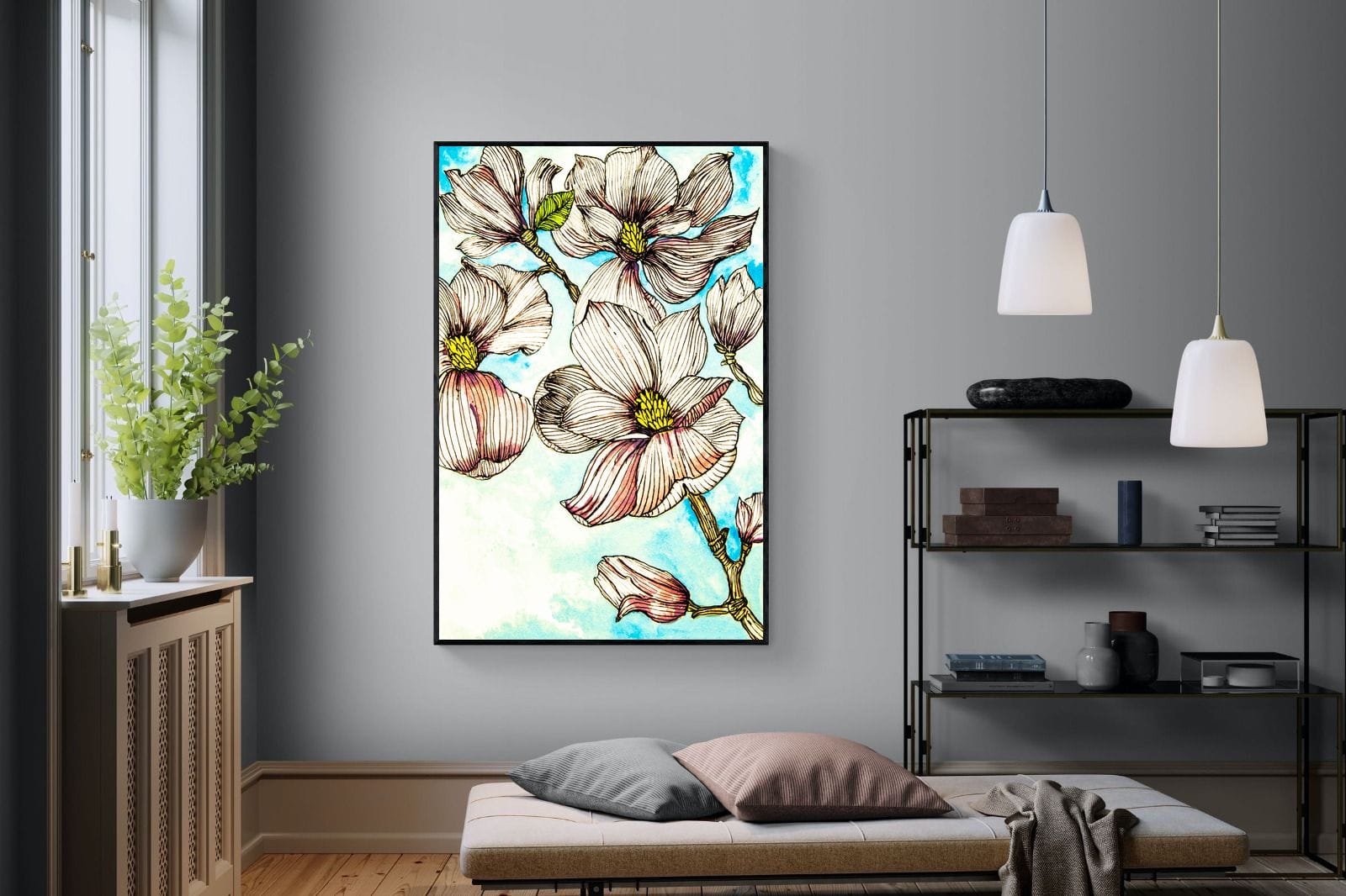 Geraniums-Wall_Art-120 x 180cm-Mounted Canvas-Black-Pixalot