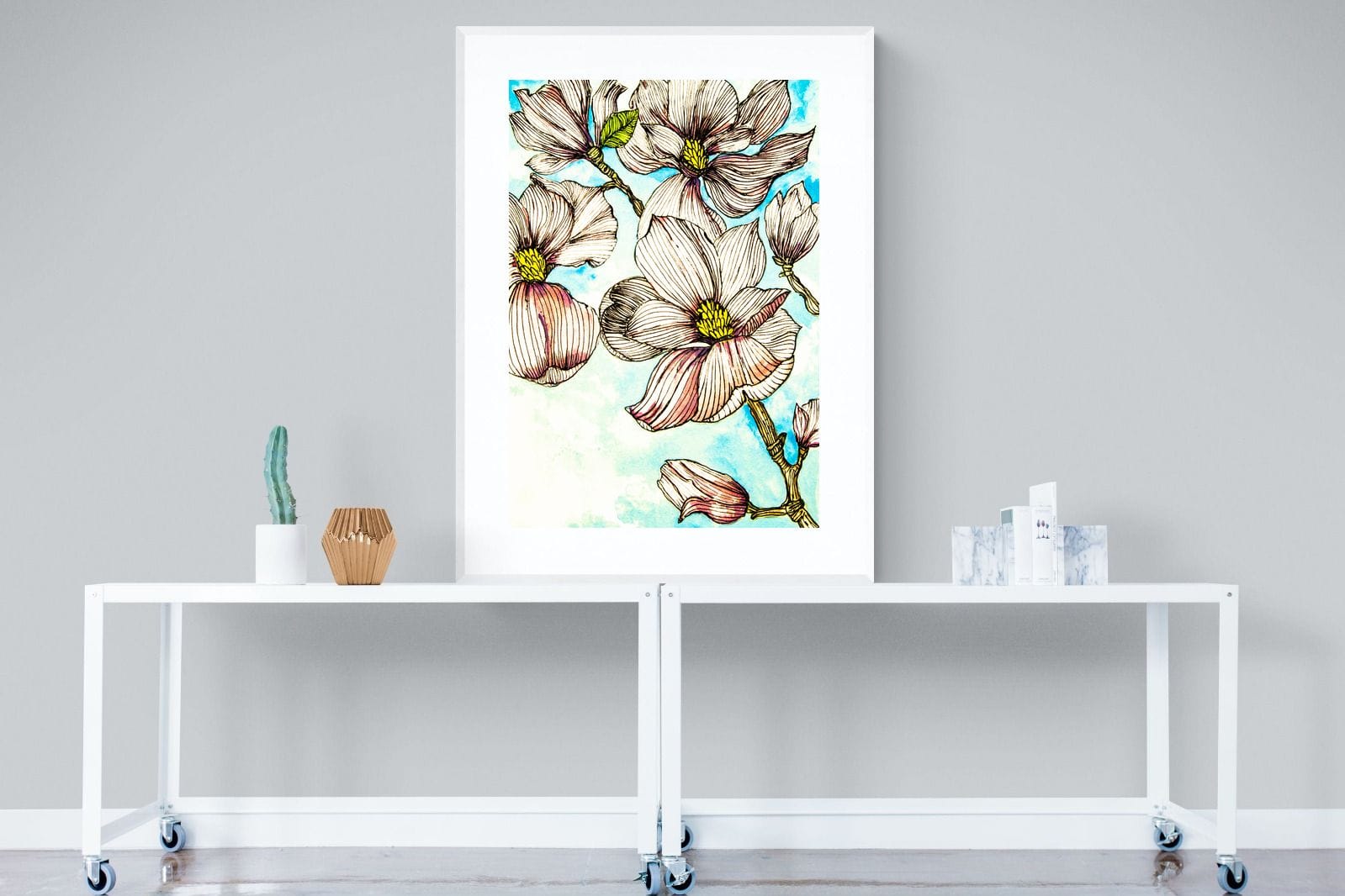 Geraniums-Wall_Art-90 x 120cm-Framed Print-White-Pixalot