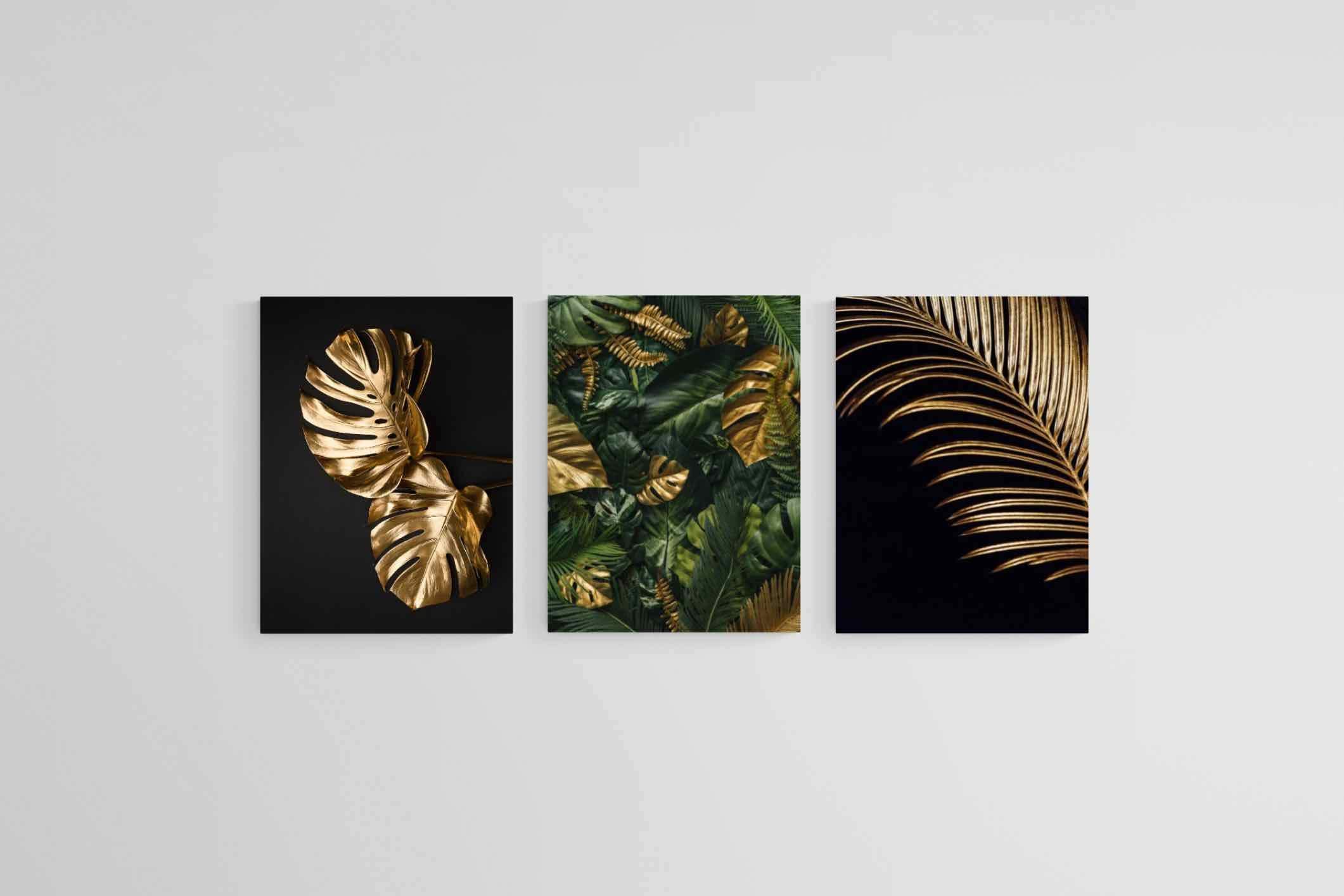 Gold Leaf Set-Wall_Art-45 x 60cm (x3)-Mounted Canvas-No Frame-Pixalot