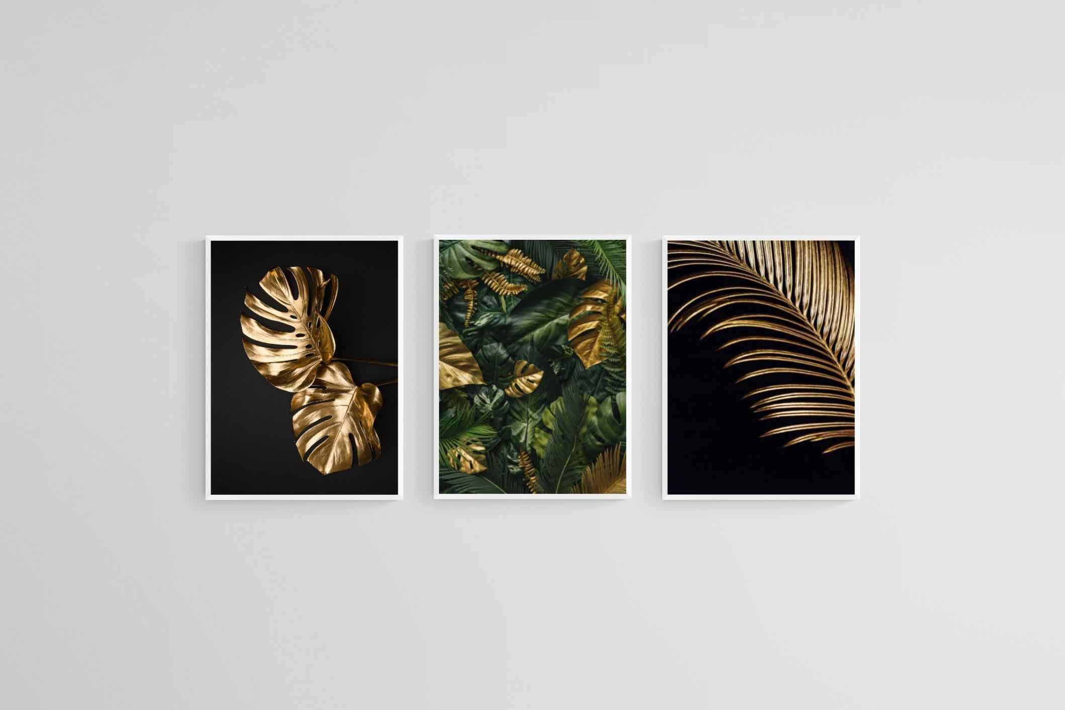 Gold Leaf Set-Wall_Art-45 x 60cm (x3)-Mounted Canvas-White-Pixalot