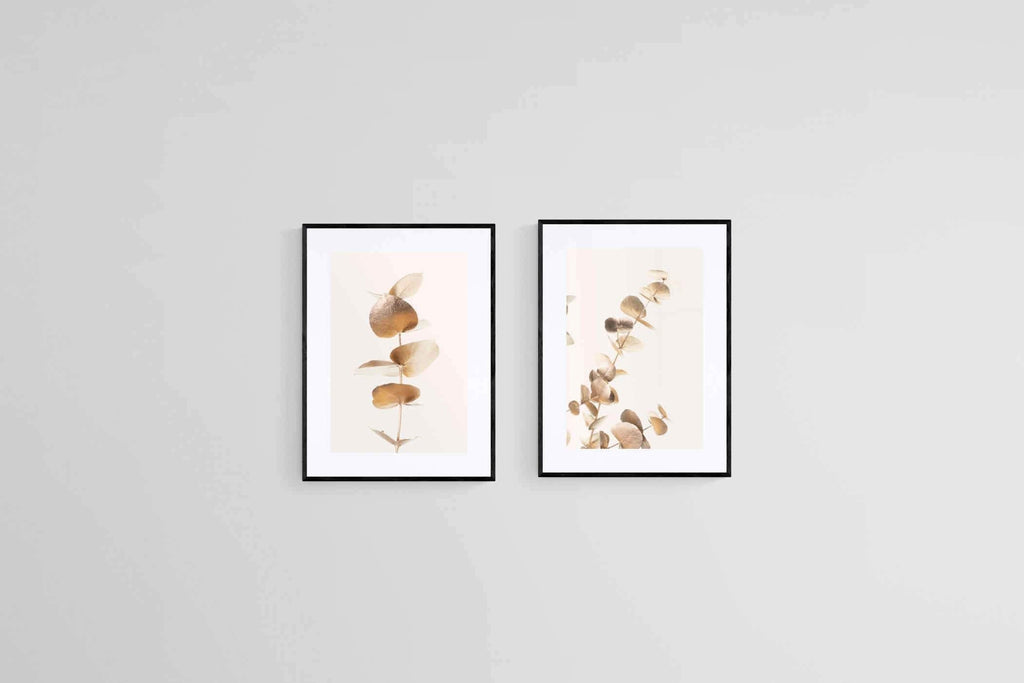Golden Eucalyptus Set-Wall_Art-45 x 60cm (x2)-Framed Print-Black-Pixalot